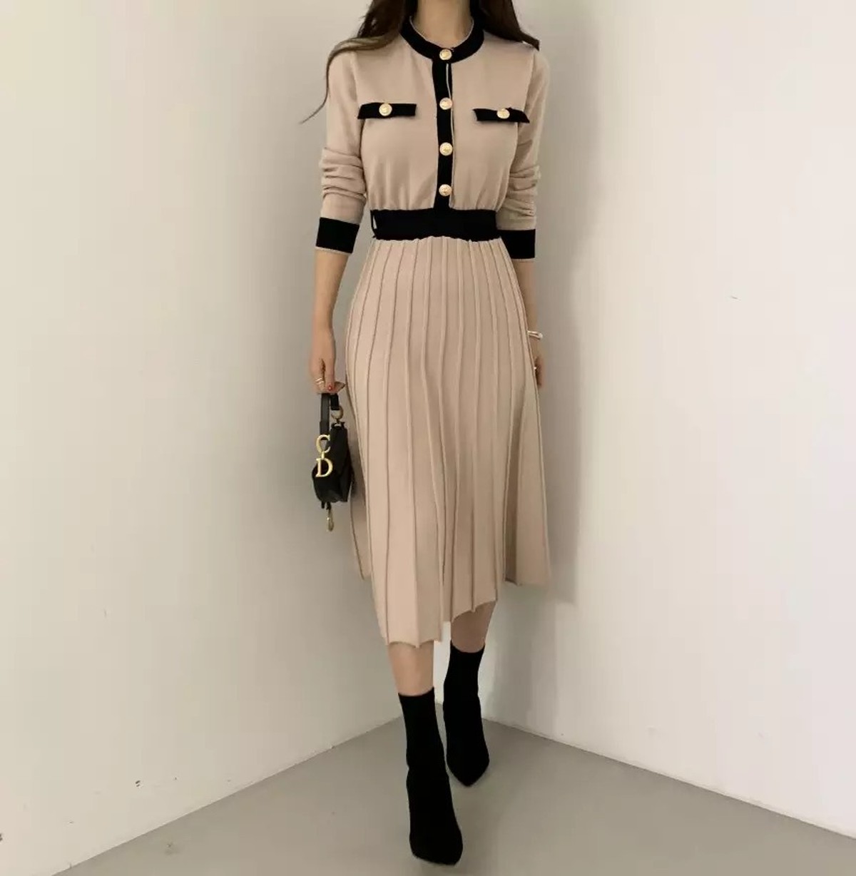 ウエストリボンニットワンピース Cantic