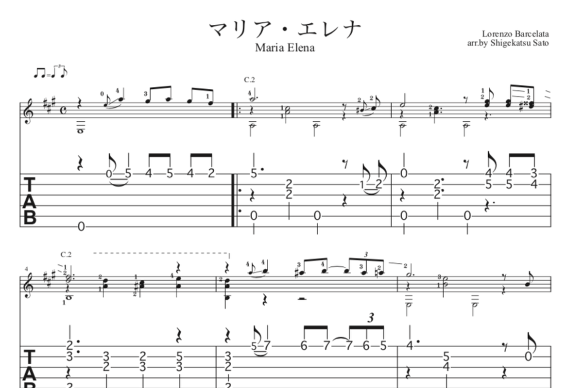 マリア エレナ Maria Elena ギターソロ タブ譜と楽譜 Guitar1score