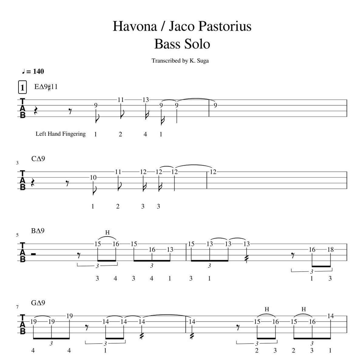 Havona Jaco Pastorius ベースソロ Tab 譜 Electric Bass Online