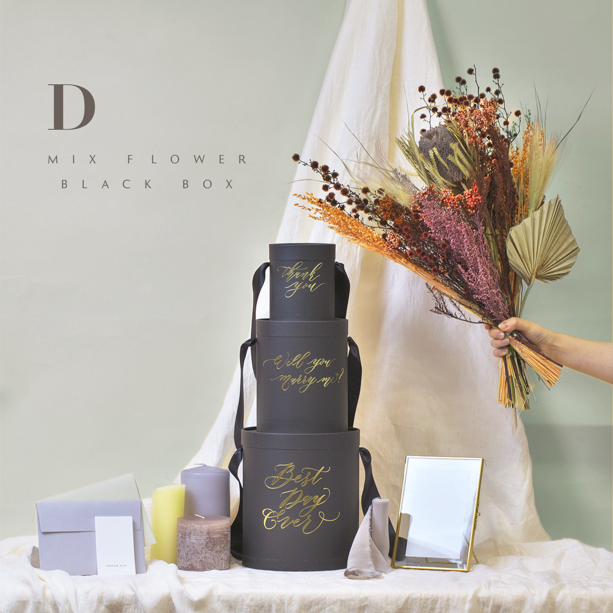 D ミックスフラワー ブラックbox ウェルカムスペース メッセージボックスdiyセット Flower Creation Room Shop