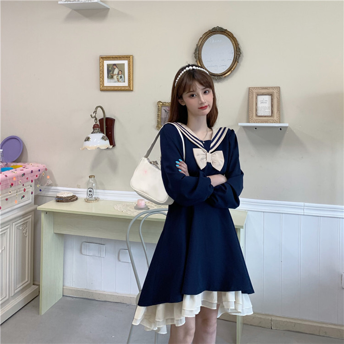 セーラー襟 学生服 ｊｋ スクール セーラー襟ワンピース 双子コーデ 双子ファッション セーラーワンピース N004 Rumina Select Shop