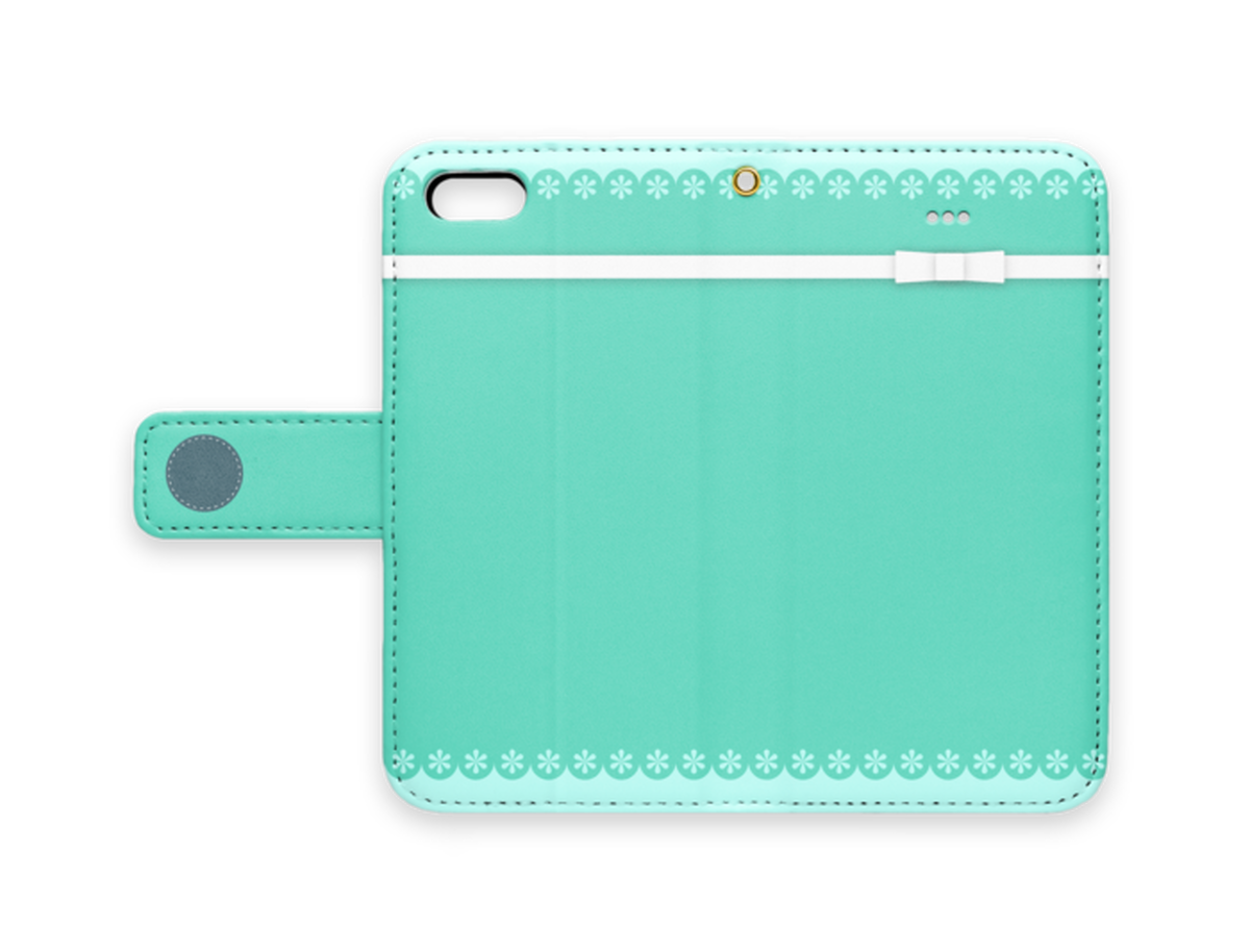 ミントグリーン白リボン 手帳型iphoneケース I Material