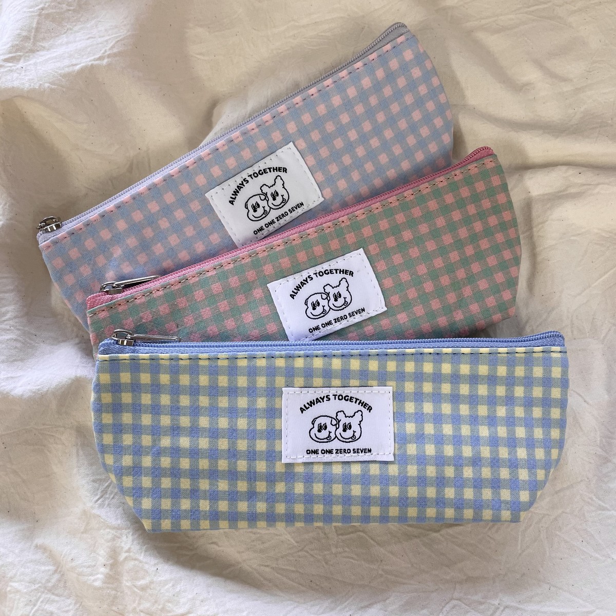 1107 ゴンチル ファブリック チェック ペンケース 全3色 Moim