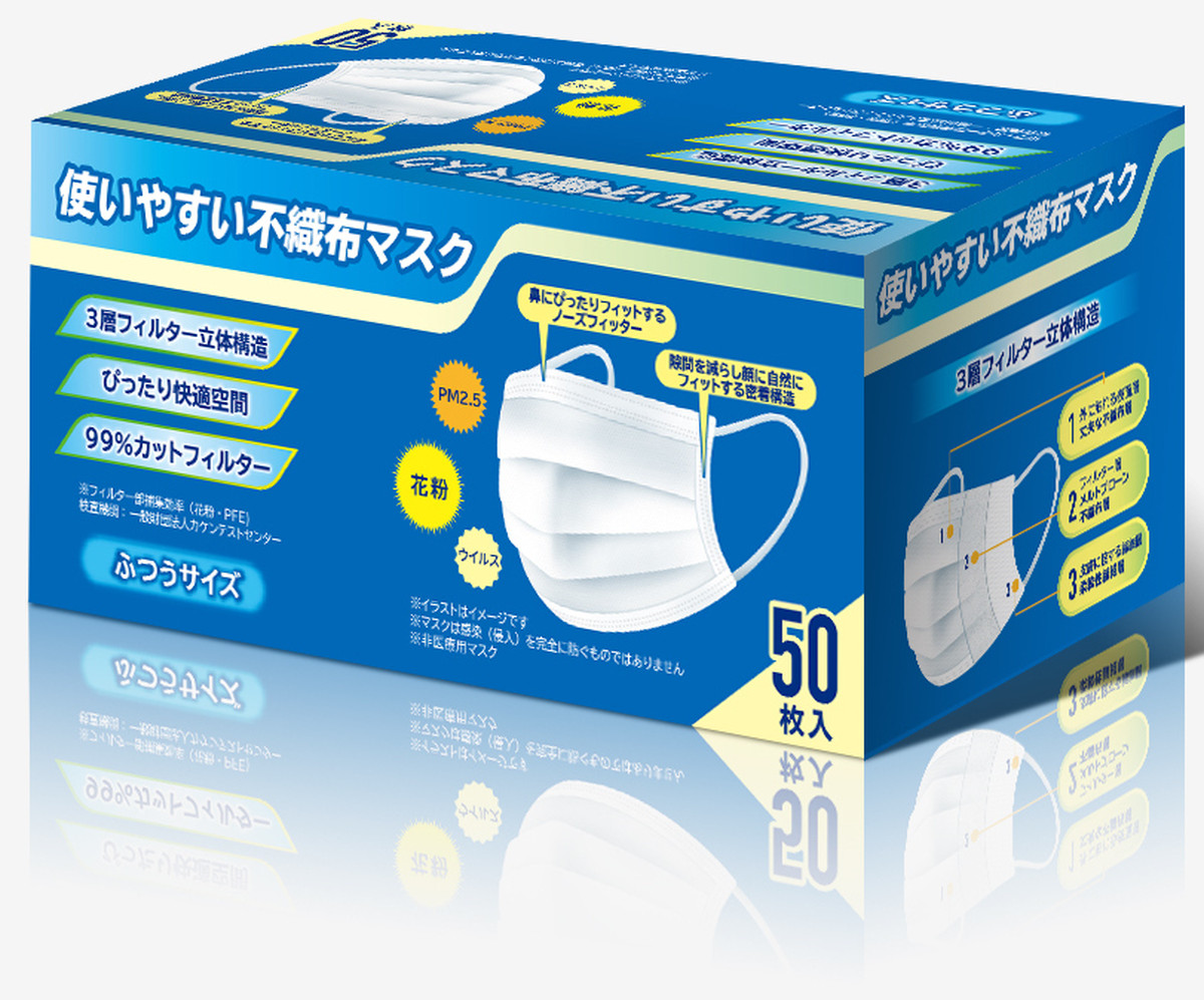 三層不織布マスク 平ゴム ホワイト50枚 Last Drop