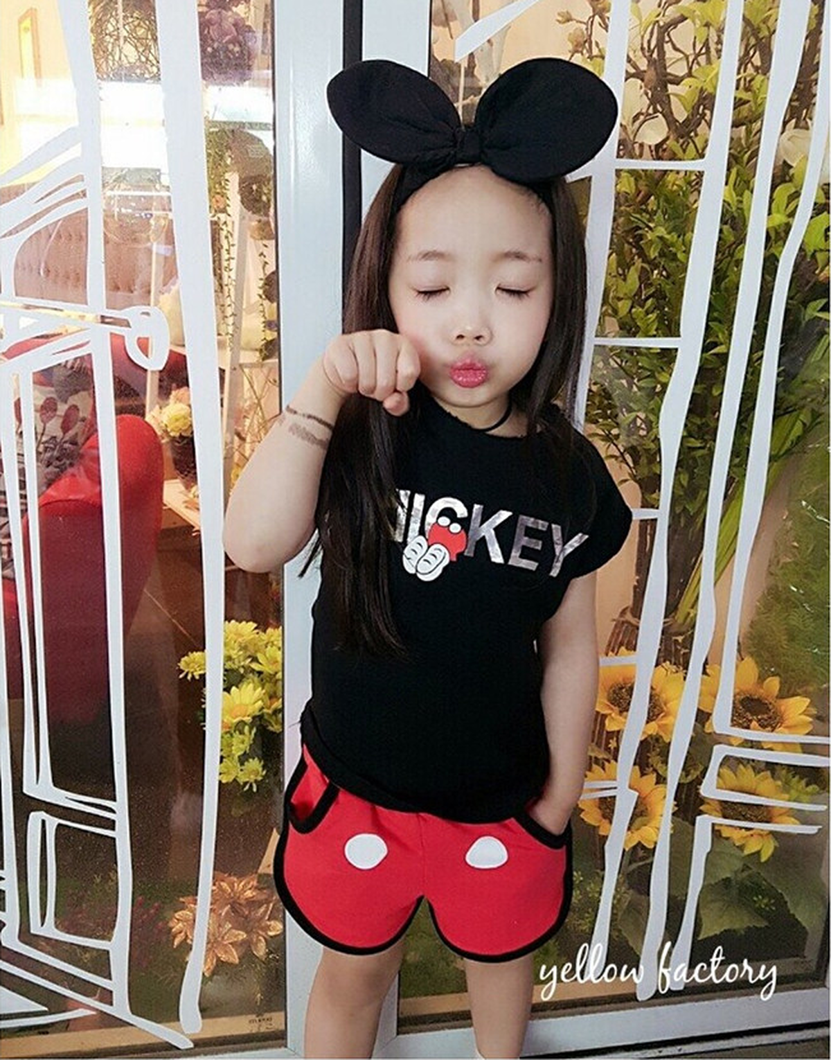 韓国子供服 半袖ミッキーセットアップ Tシャツ パンツ ディズニー Triadi