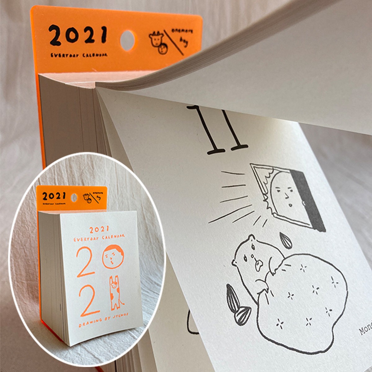 韓国雑貨 ゆるキャラ イラスト ミニ 日めくり カレンダー Wn537 Wiing 韓国ブランド ストリート ナチュラル ユニセックス トレンド 通販