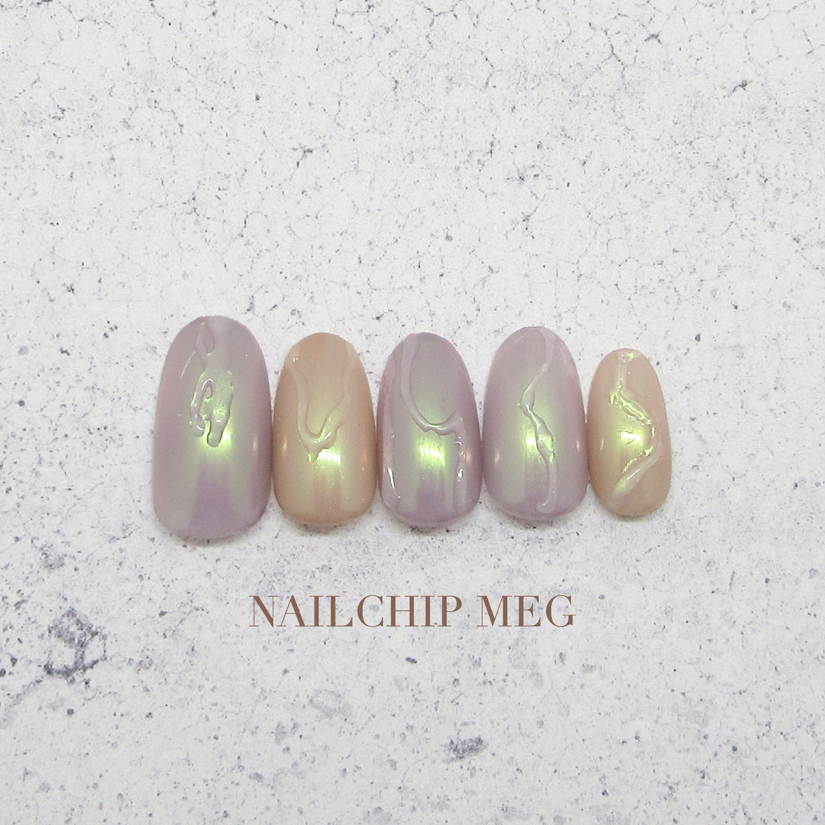 ニュアンスネイルチップ 夏 オーロラ パープル 紫 ベージュ 個性派 クリア ぷっくり 前撮り Aurora Veil Clear Art Nail 45 Nailchip Meg