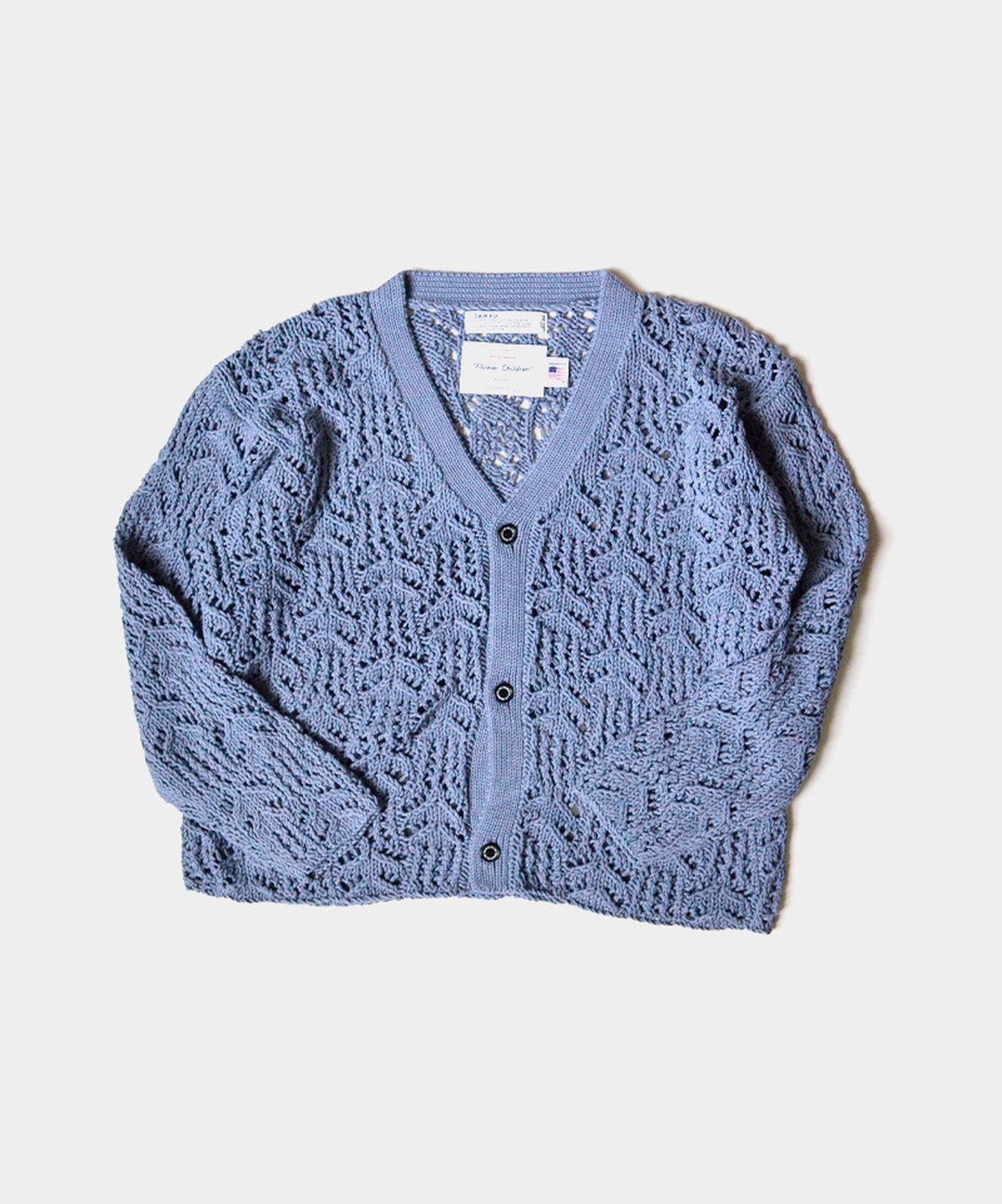 DAIRIKU Flower Pattern Hand Knitting Cardigan Sky | lloomm