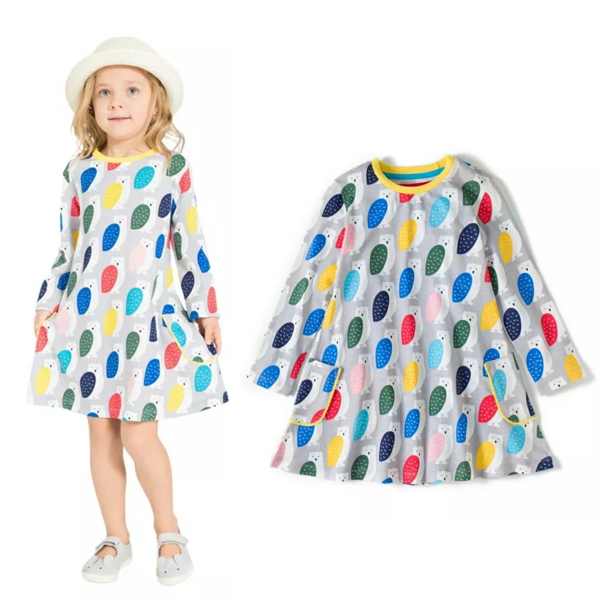 子供服 北欧風コットンワンピース 春秋冬 長袖 フクロウ柄 Grow Market こだわりのインテリア ベビー服 入荷遅延の可能性あり お急ぎ発送