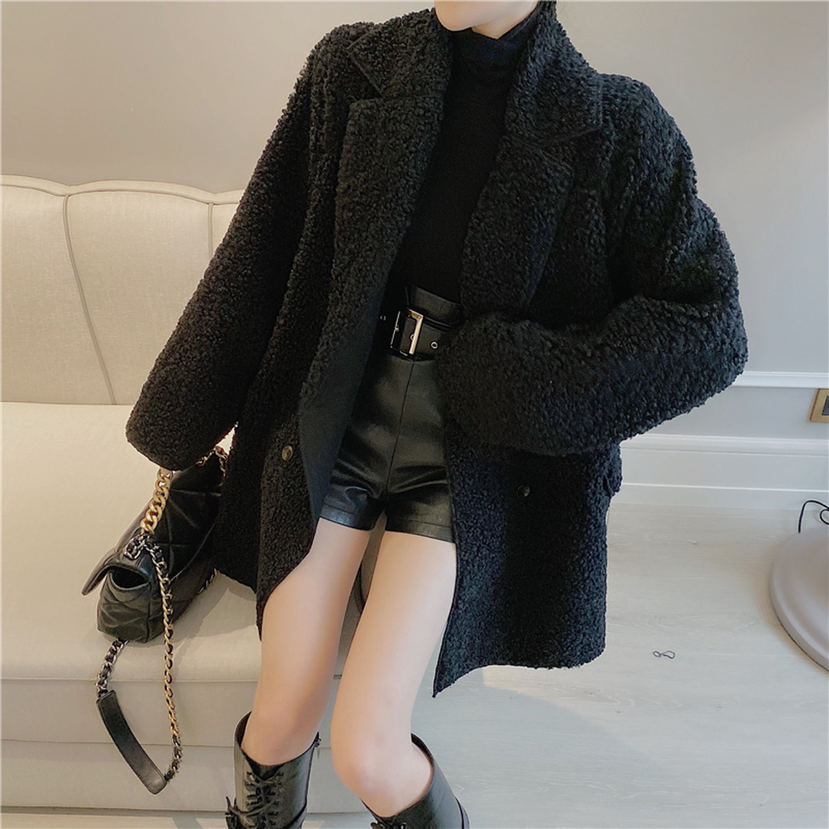 アウター ジャケット レディース ショートコート 秋冬 長袖 ボアジャケット ボアコート もこもこアウター もこもこ ブラウン ブラック 黒 ダブル カジュアル Evergreen