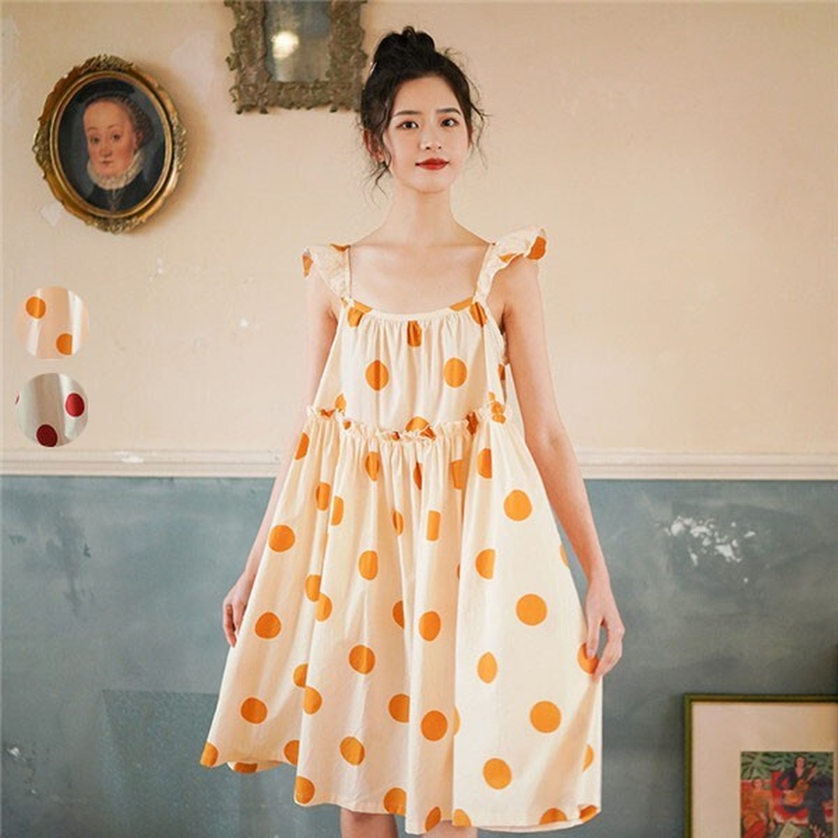 ルームウェア 部屋着 パジャマ ネグリジェ ワンピース ノースリーブ 水玉 ドット かわいい ガーリー 日常着 夏 Joogle ジョーグル