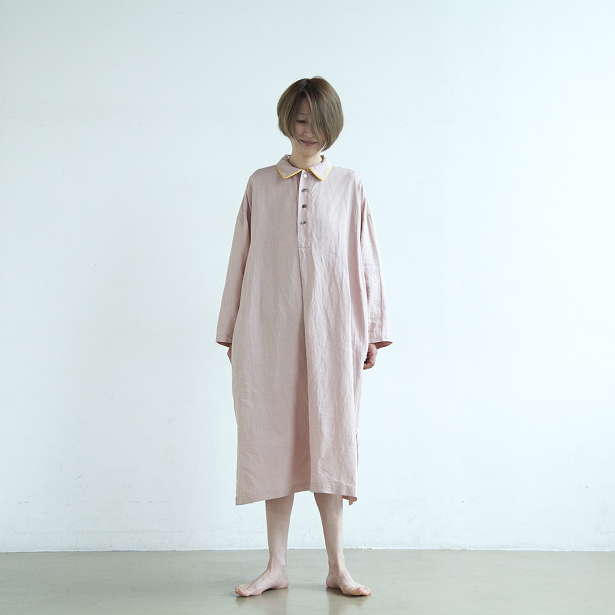 シラクーサ フレンチリネンワンピース 朝焼けのうすピンク E Co
