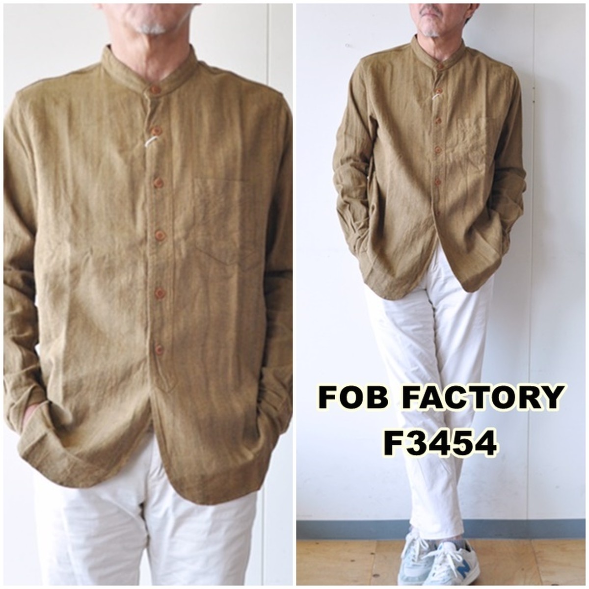 FOB FACTORY エフオービーファクトリー バンドカラーシャツ F3454 