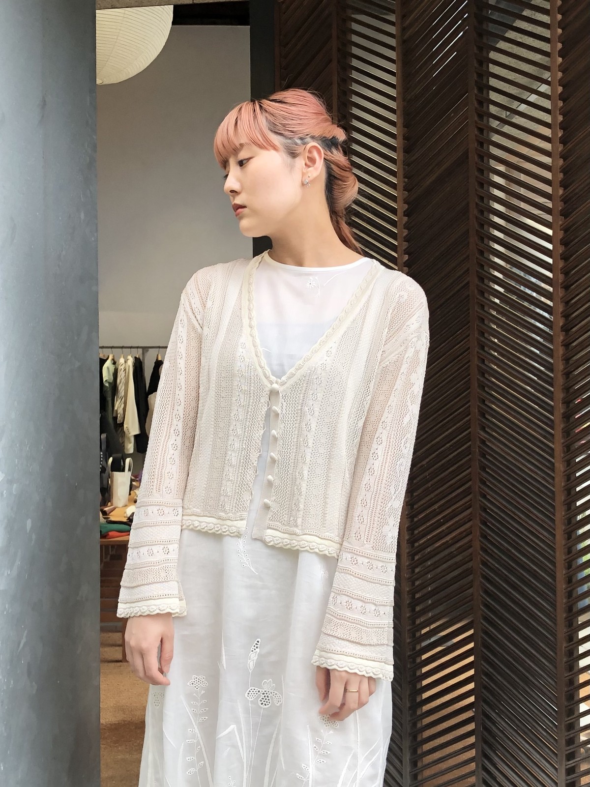 Mame Kurogouchi 21SS 1 カーテンレースニットカーディガン-