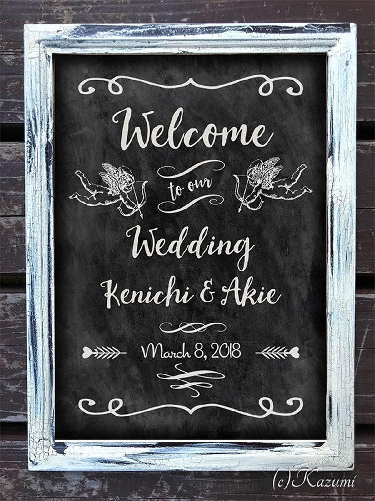 【A4プリント】ウェルカムボード チョークアート風/キューピッド ソックモンキー作家＆ミクストメディアアーティスト Kazumiのお店
