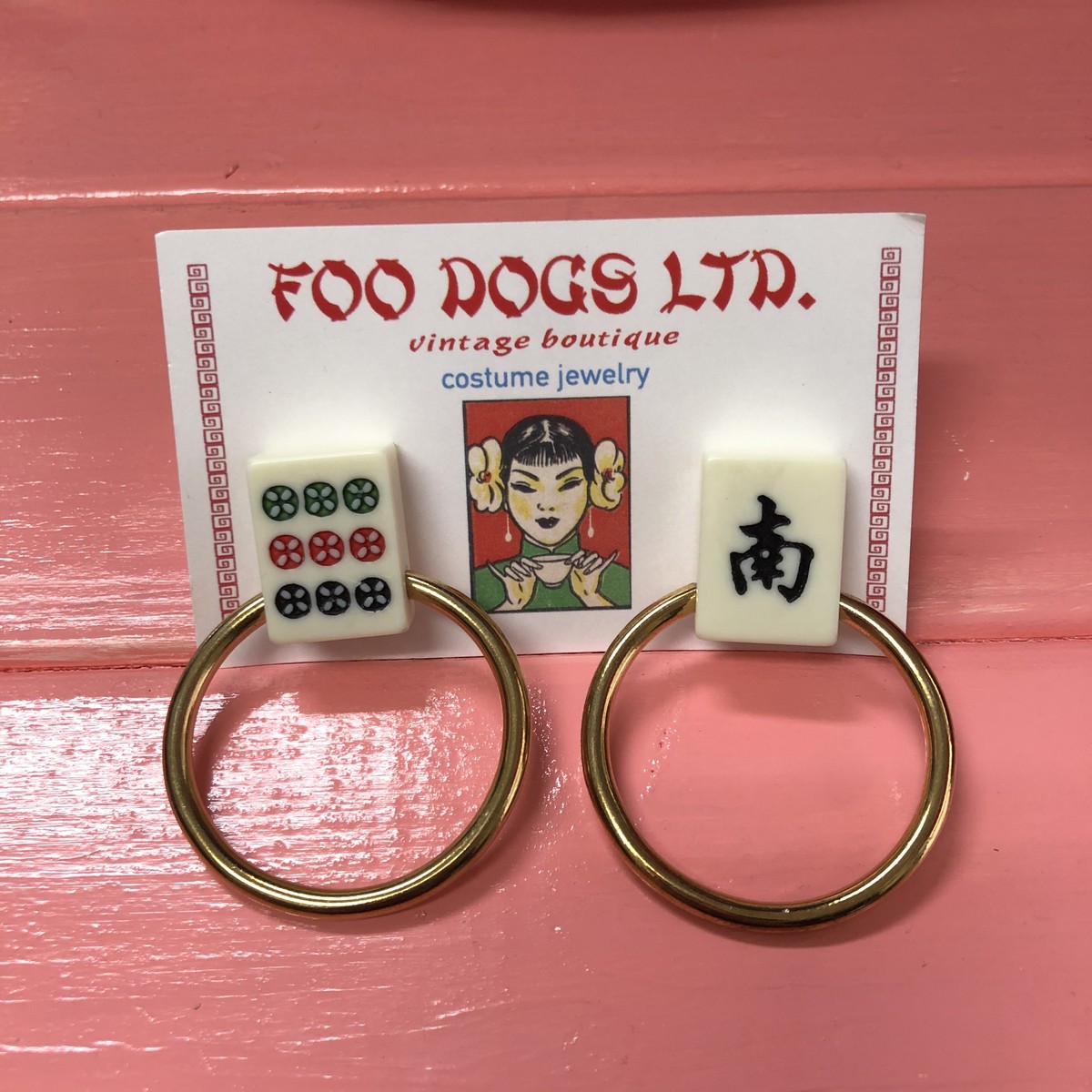 Exclusive Product Moh Jong 南牌 筒子 Door Knocker Earrings 福狗公司 Foo Dogs Ltd Vintage Boutique