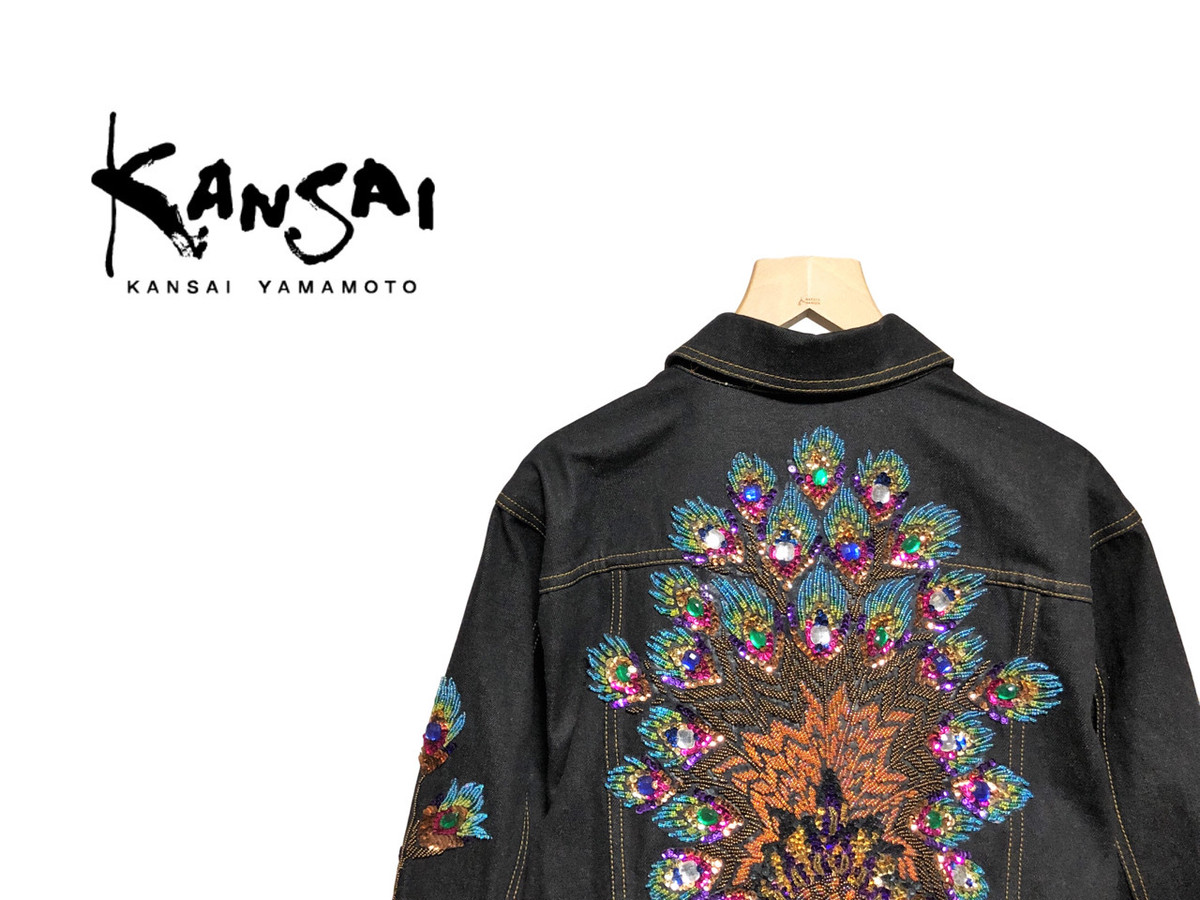 Vintage KANSAI YAMAMOTO ビーズ刺繍 デニム ライダースジャケット ...
