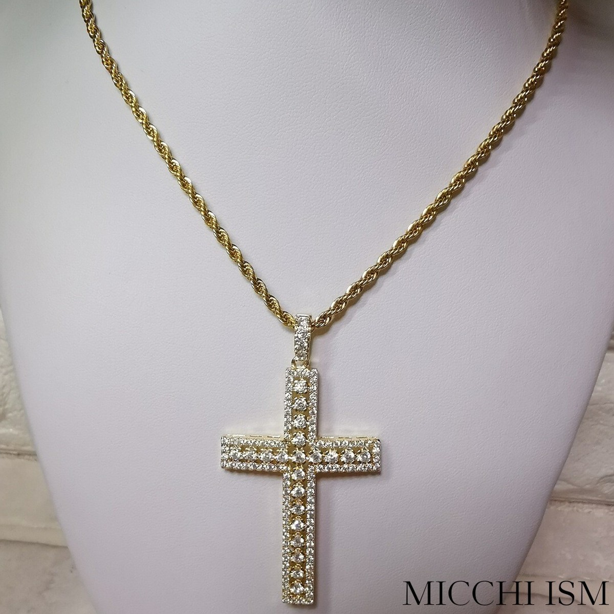 Zirconia Cross Hiphop Rope Chain Necklace Men S Ladies Gold 50cm Big Pendant Micchi Ism Jewelry