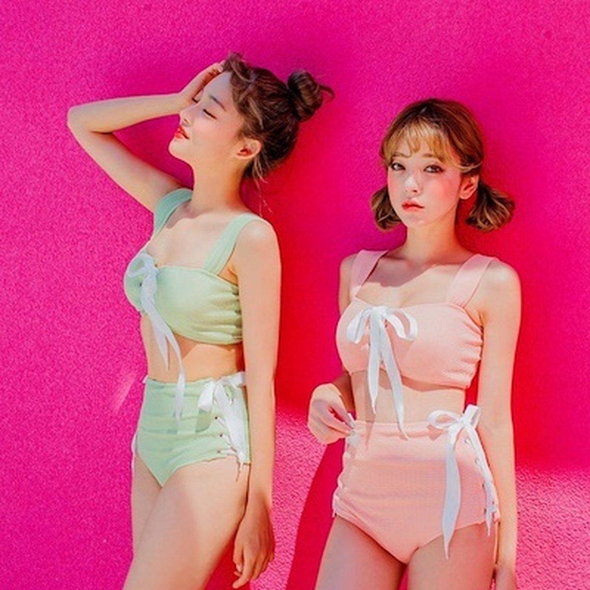 パステルカラービキニ パステルカラー ビキニ レディース 水着 フェミニン ガーリー レースアップ リボン 韓国 オルチャン 韓国ファッション 新作 春夏 春 夏 2colors Ut 561 Musubi Me 韓国 オルチャン レディースファッションのお店