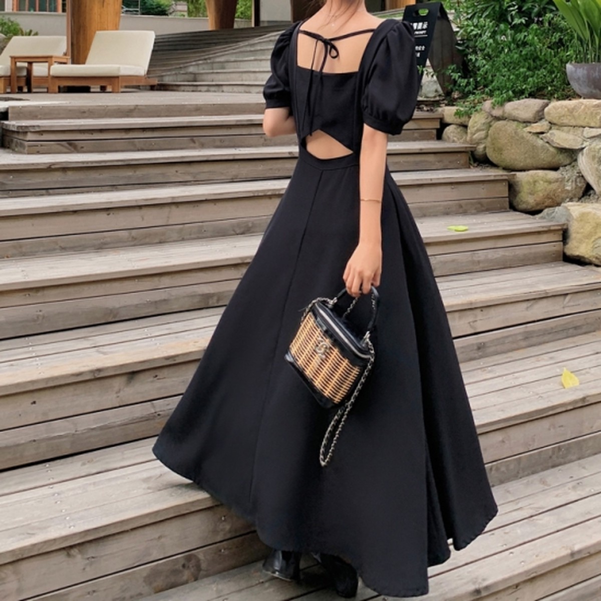 100 本物保証 背中開き ワンピース 白 即納 黒 バックオープン 無地 背中リボン 夏服 森ガール 半袖 パワーショルダー パフスリーブ マキシ丈 まとめ買い歓迎 Abcdentalsurgery Co Uk