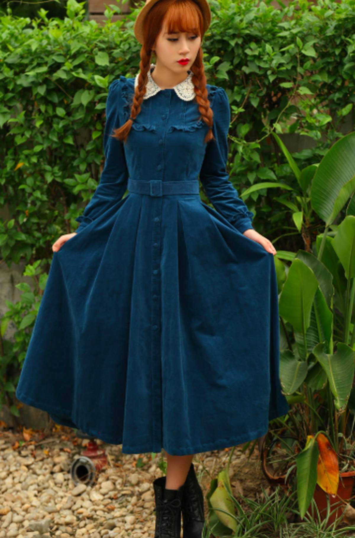 英国風ワンピース 英国風ワンピース 秋 レトロ ワンピース ヴィンテージ ワンピース ワンピース 秋 秋冬 ワンピース レトロガール 襟付き 長袖 ミモレ丈 大人可愛い ワンピース 50代 大人かわいい秋のワンピース Nkk 018 ふくふくの木