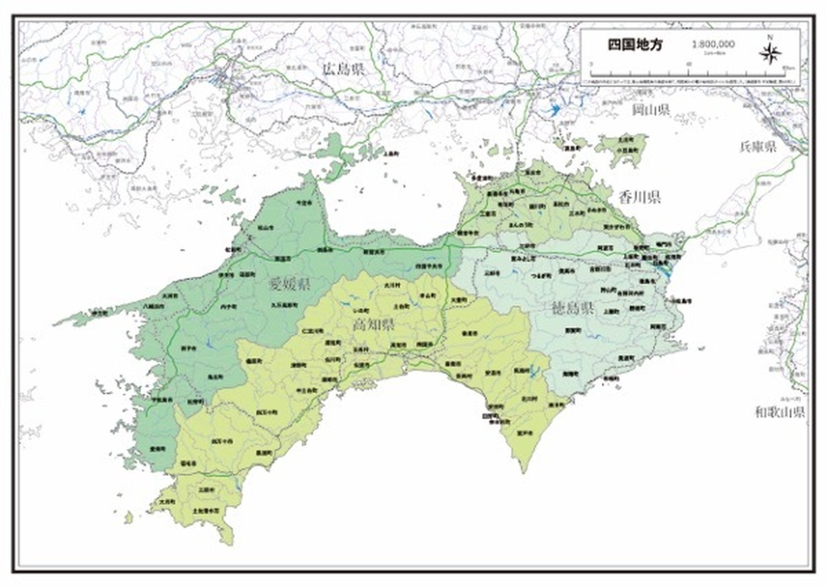 P7四国地方 高速道路 鉄道 K Shikoku P7 楽地図 日本全国の白地図ショップ