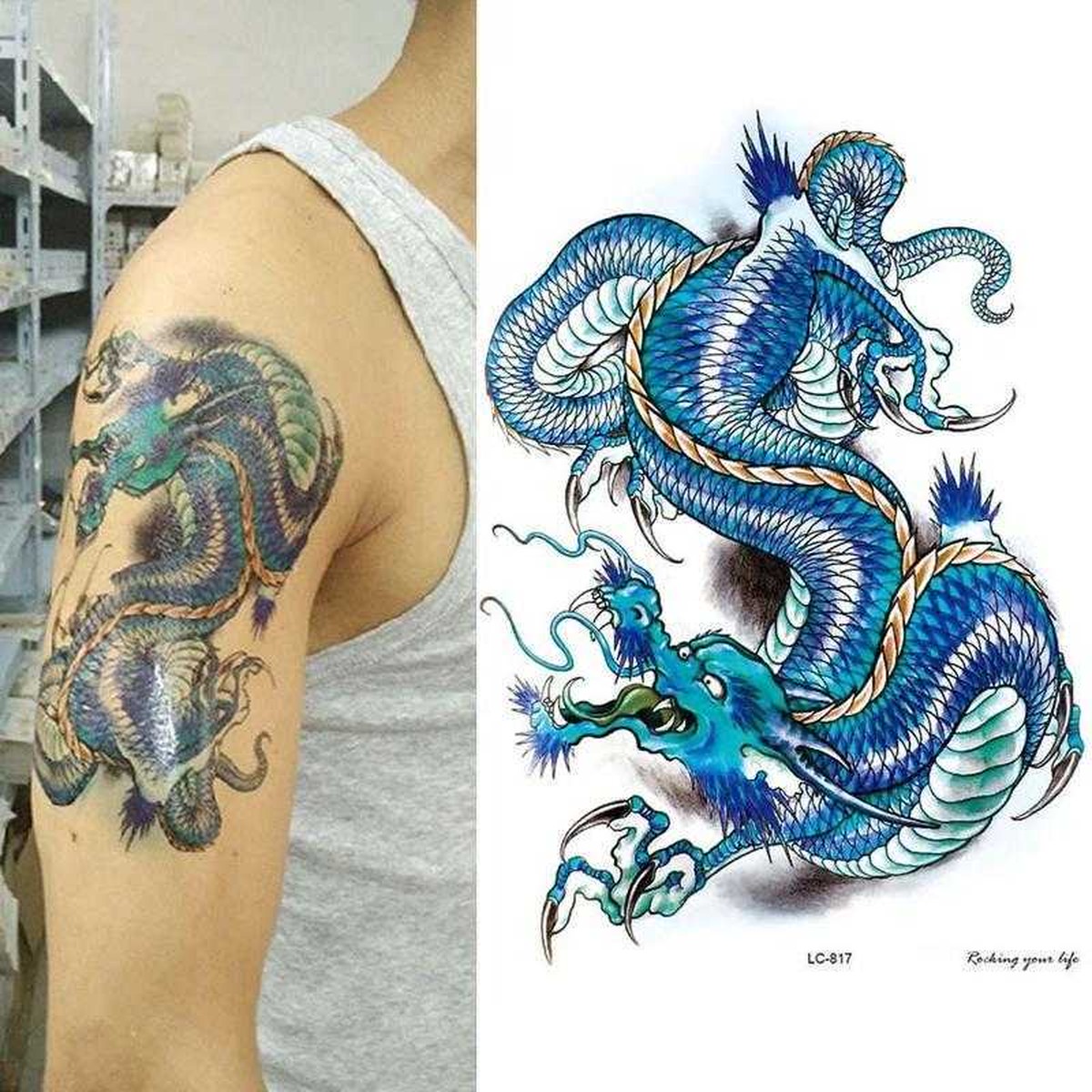 超リアル 大判 タトゥーシール 防水 刺青 龍 竜 ドラゴン Dragon ちゅらネット にふぇーでーびる