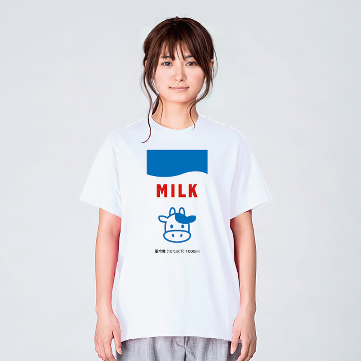 牛乳パック イラスト Tシャツ メンズ レディース 半袖 かわいい シンプル ゆったり おしゃれ トップス 白 30代 40代 ペアルック プレゼント 大きいサイズ 綿100 160 S M L Xl デザインtシャツ通販サイトのshortplate ショートプレート