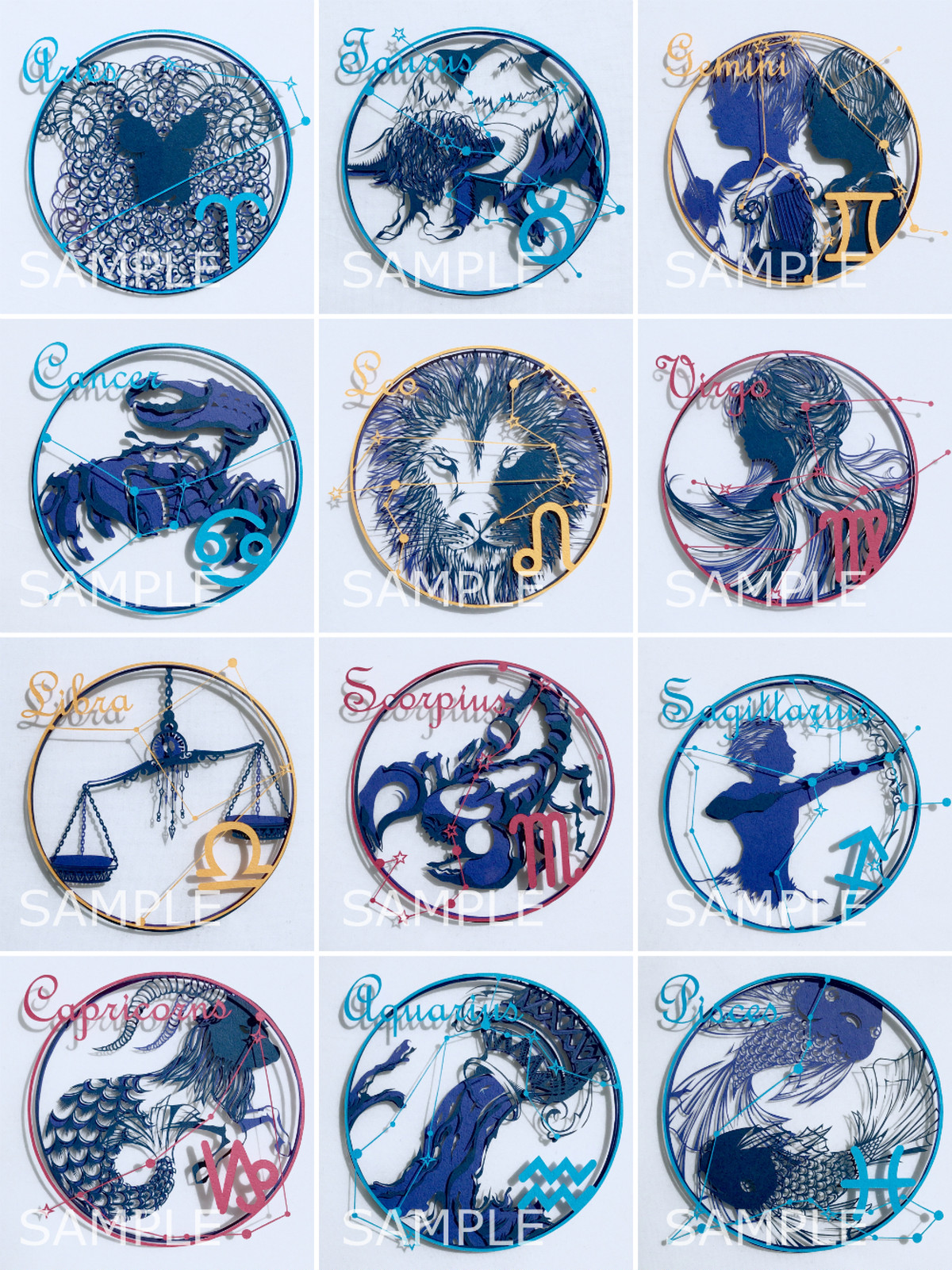 原画 十二星座の切り絵 祐琴 切り絵