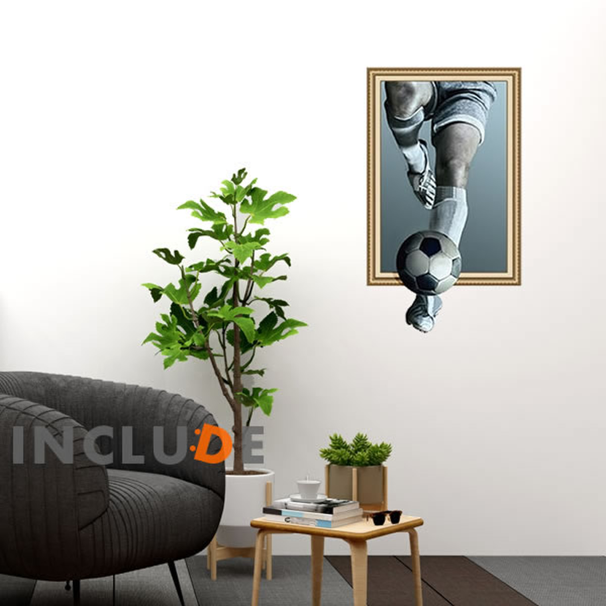 ウォールステッカー サッカー 3d だまし絵 トリックアート ボールを蹴る キック サッカーボール クラブ 飛び出す ドキドキ キッズ 子供部屋 Cute Kabe Kawaii