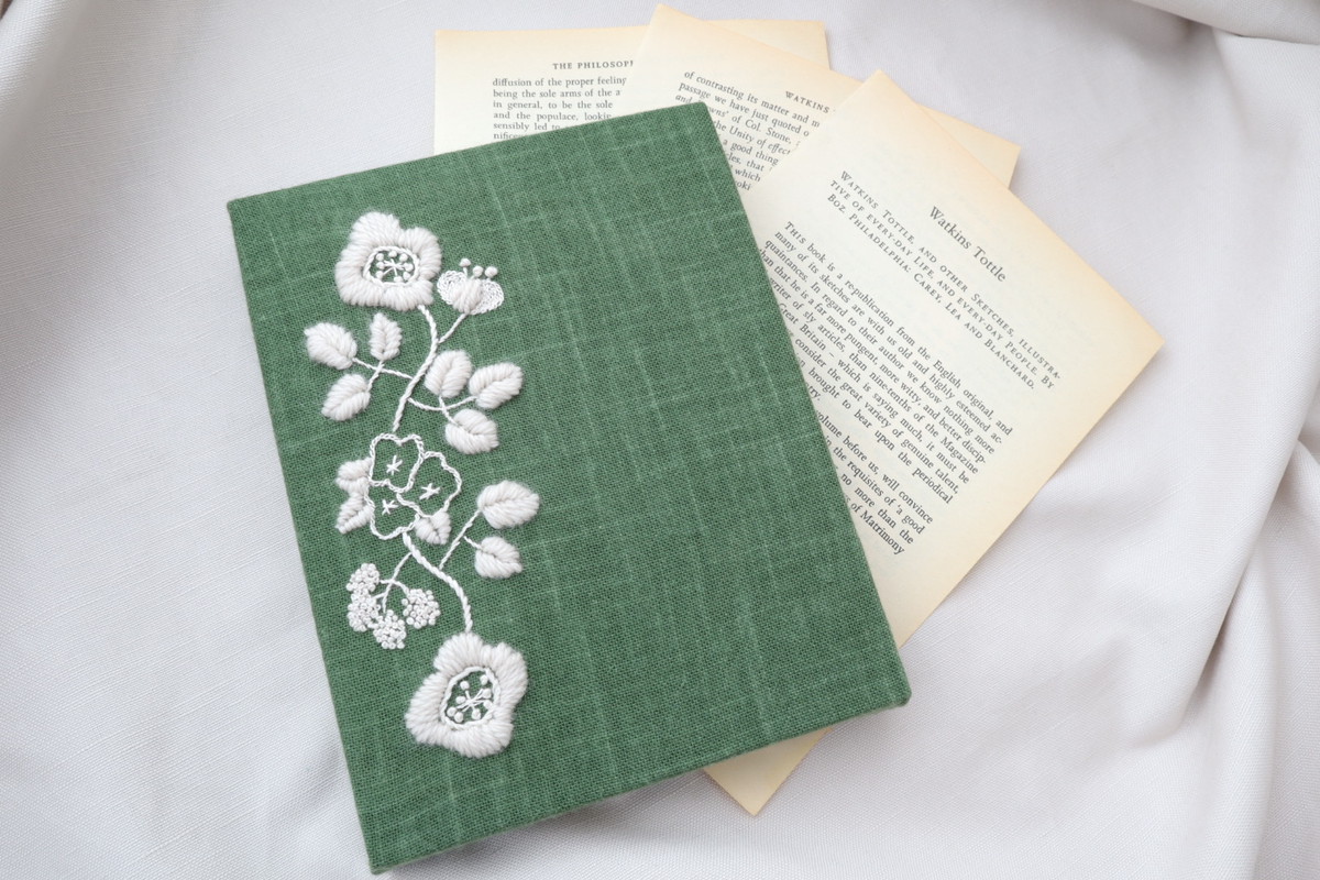 刺繍ファブリックパネル 北欧花柄 Green 花咲 はなえみ