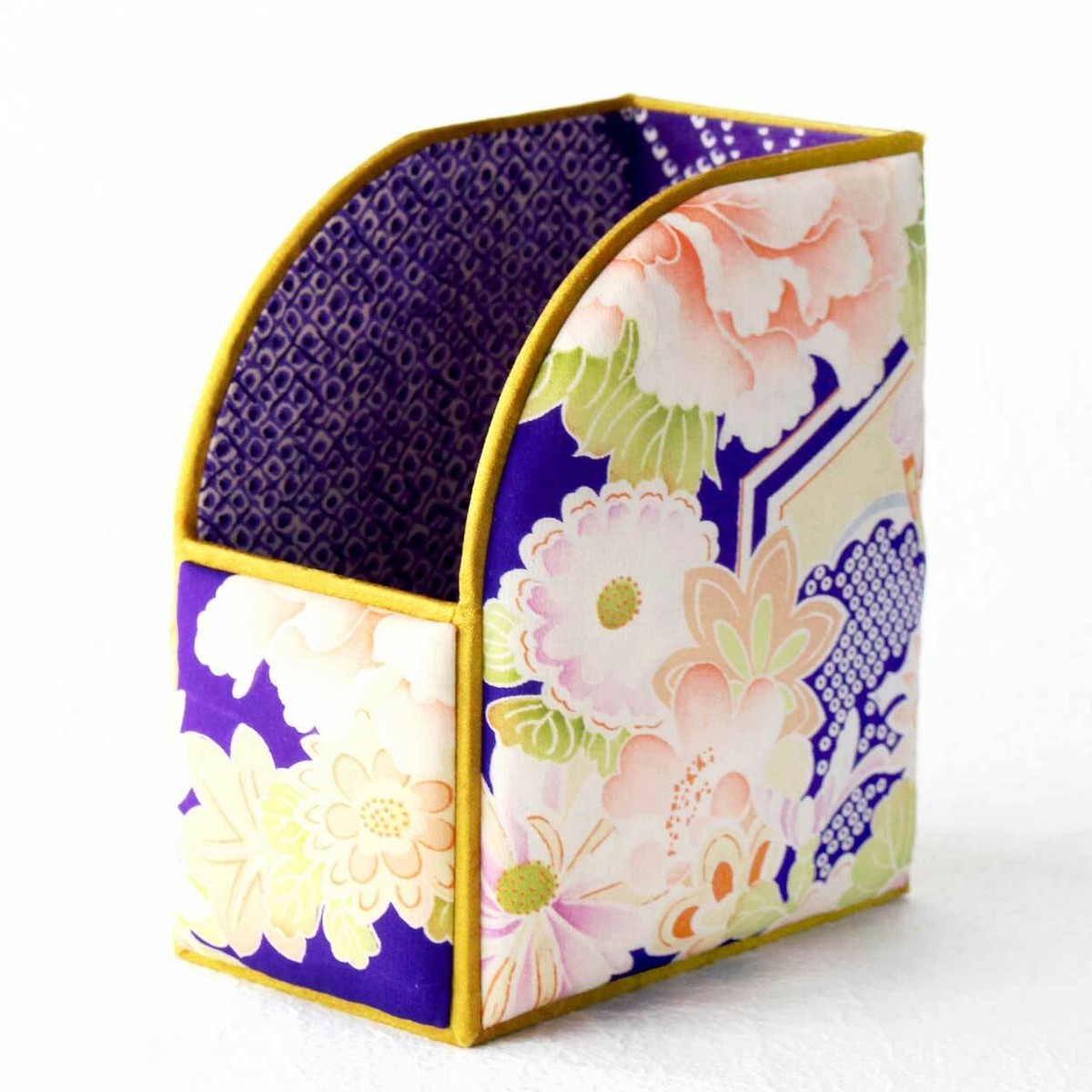 和風インテリア雑貨 ファイルBOX 青 花・鼓文様 kimono style interior ayahime