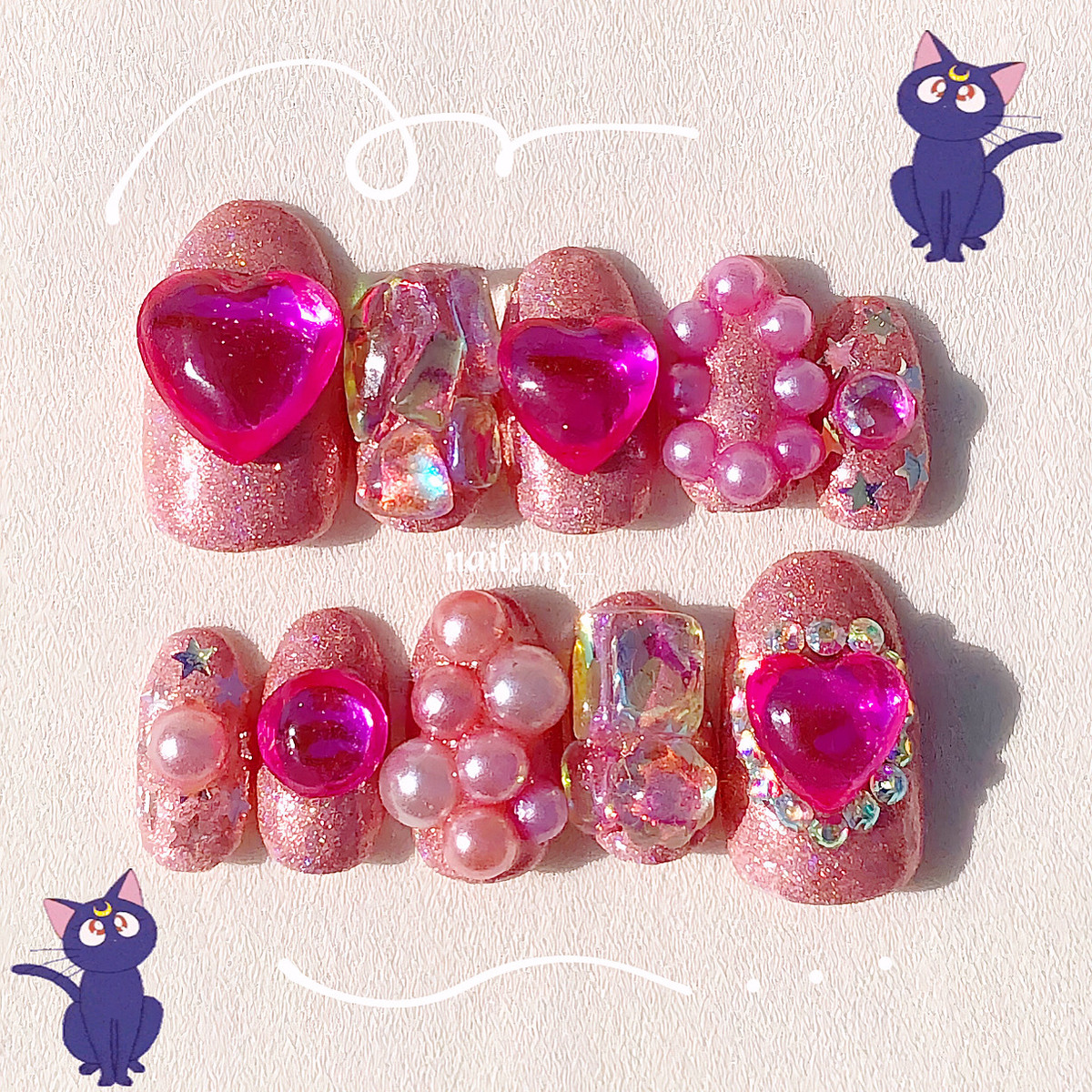 セーラームーンネイル キラキラネイル ゴテゴテネイル ネイルチップ Mynail エムワイネイル