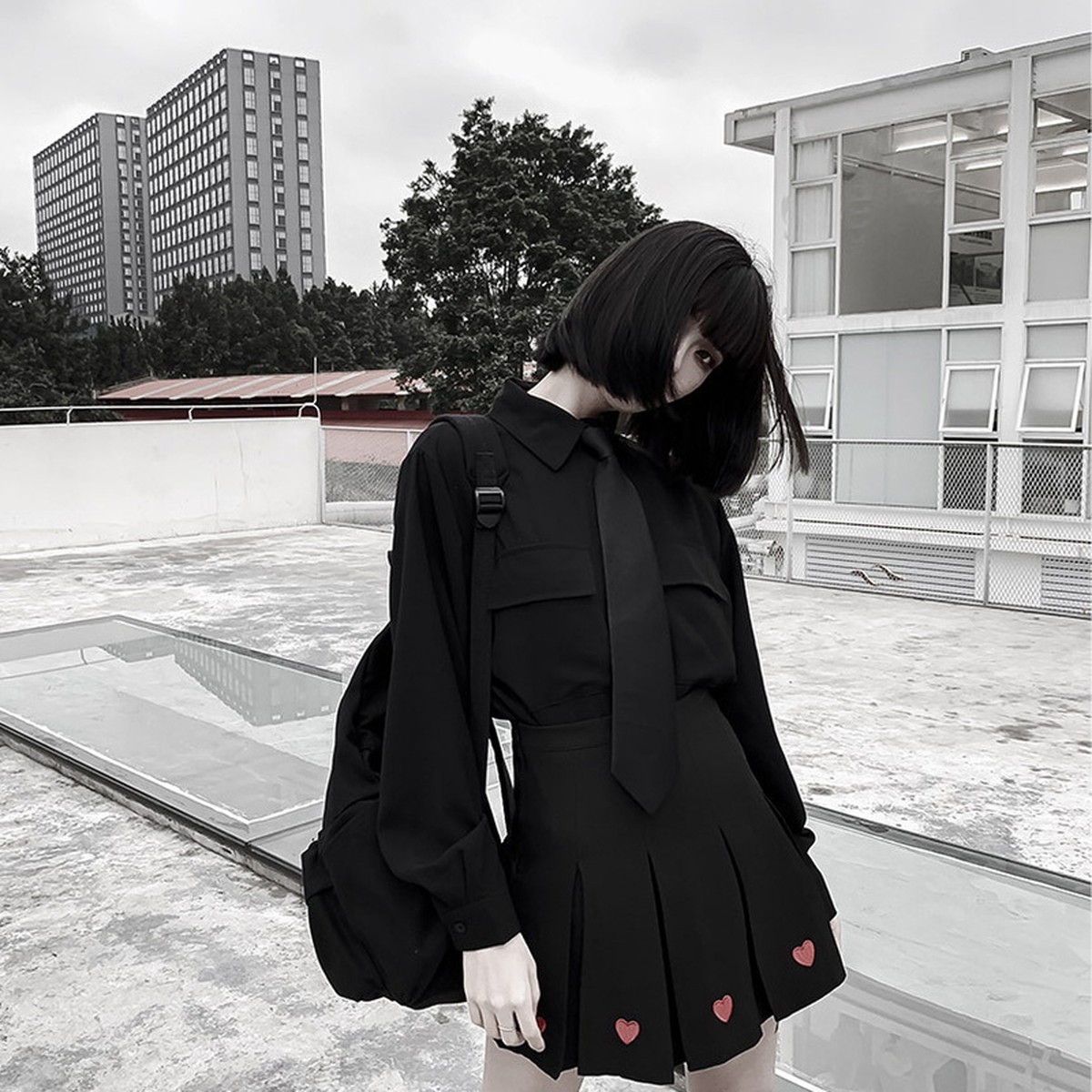 ゴスロリ系 ミニスカ ハート プリーツスカート 病みかわいい 暗黒少女 ゴシック ストリート系 オルチャン 原宿系 10代 代 Dressyなモード系 ゴシック専門店 Ladies Fashion Seasonz