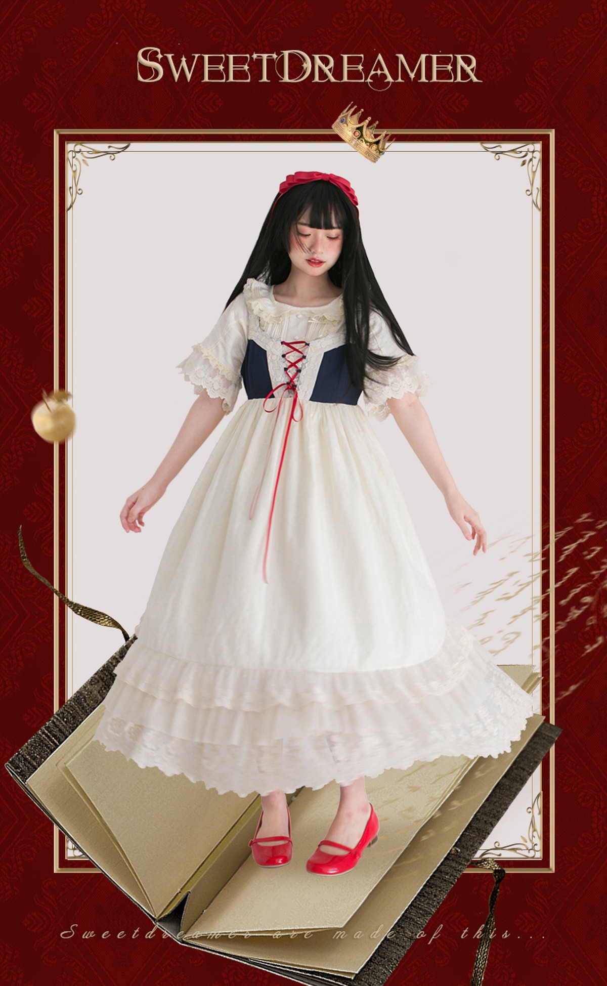 ロリータ Sweetdreamervintage 白雪姫のドレスワンピース ワンピのみ 童話 クラロリ レースアップ フリル Loli1854 Luxury