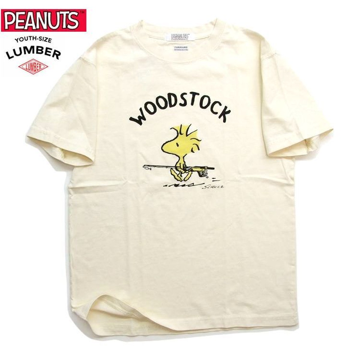 Lumber Tシャツ スヌーピー コラボ Tシャツ Woodstock半袖tシャツ 男女兼用 Lumber 釣り竿持ってお出かけだ K2select