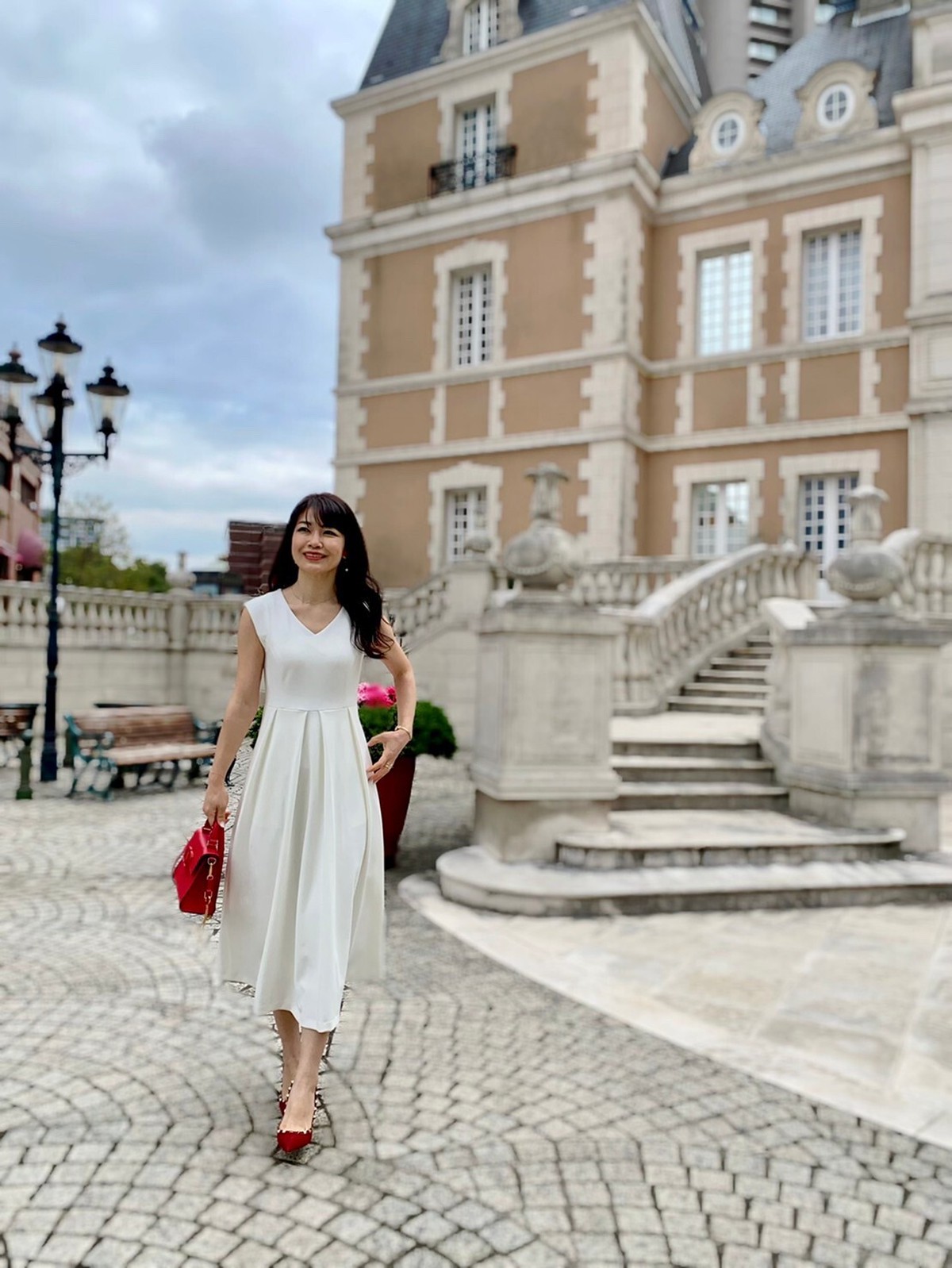 フィットアンドフレアワンピース ホワイト Huppe