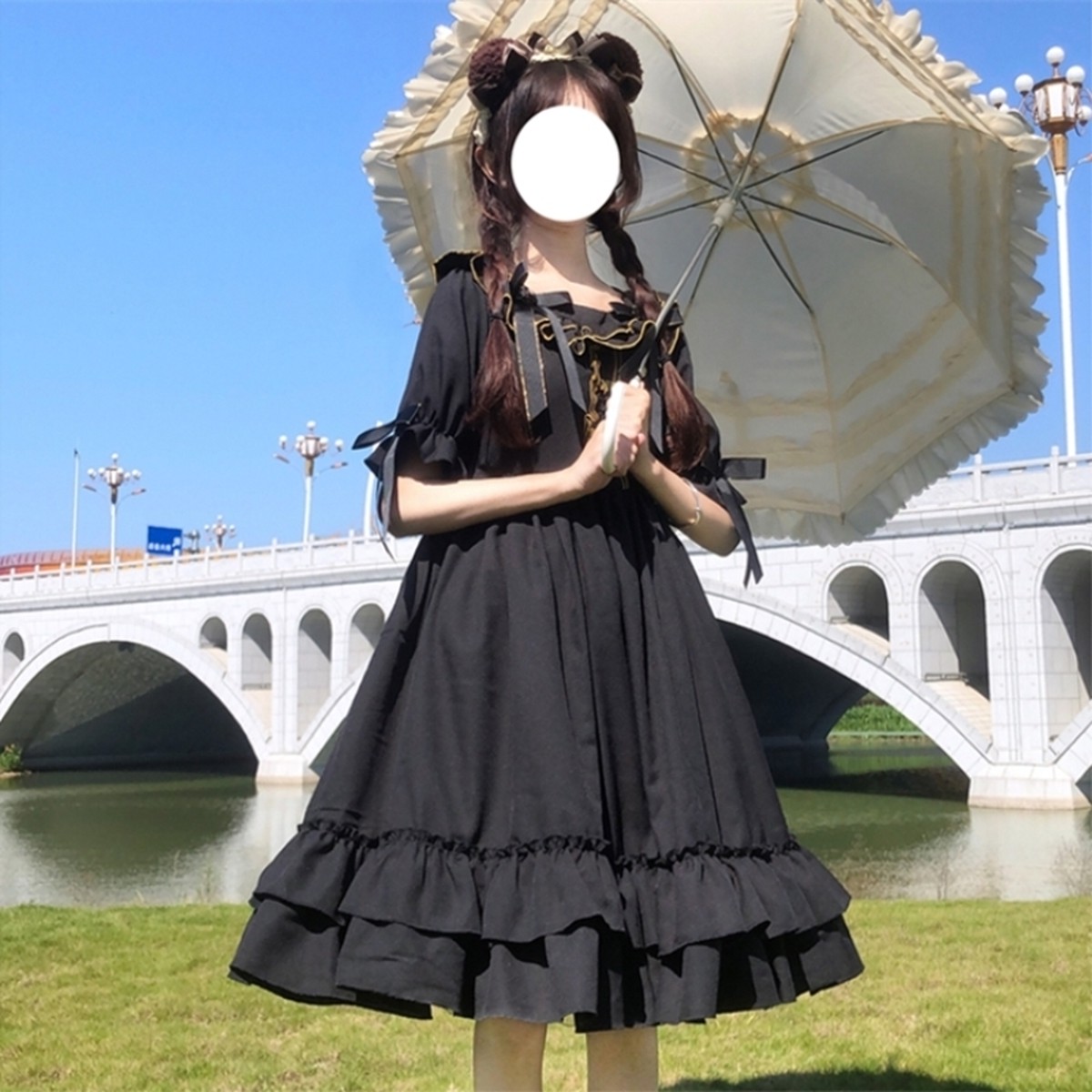 ゴージャスバタフライアシンメトリカルロリータドレス+アクセサリー