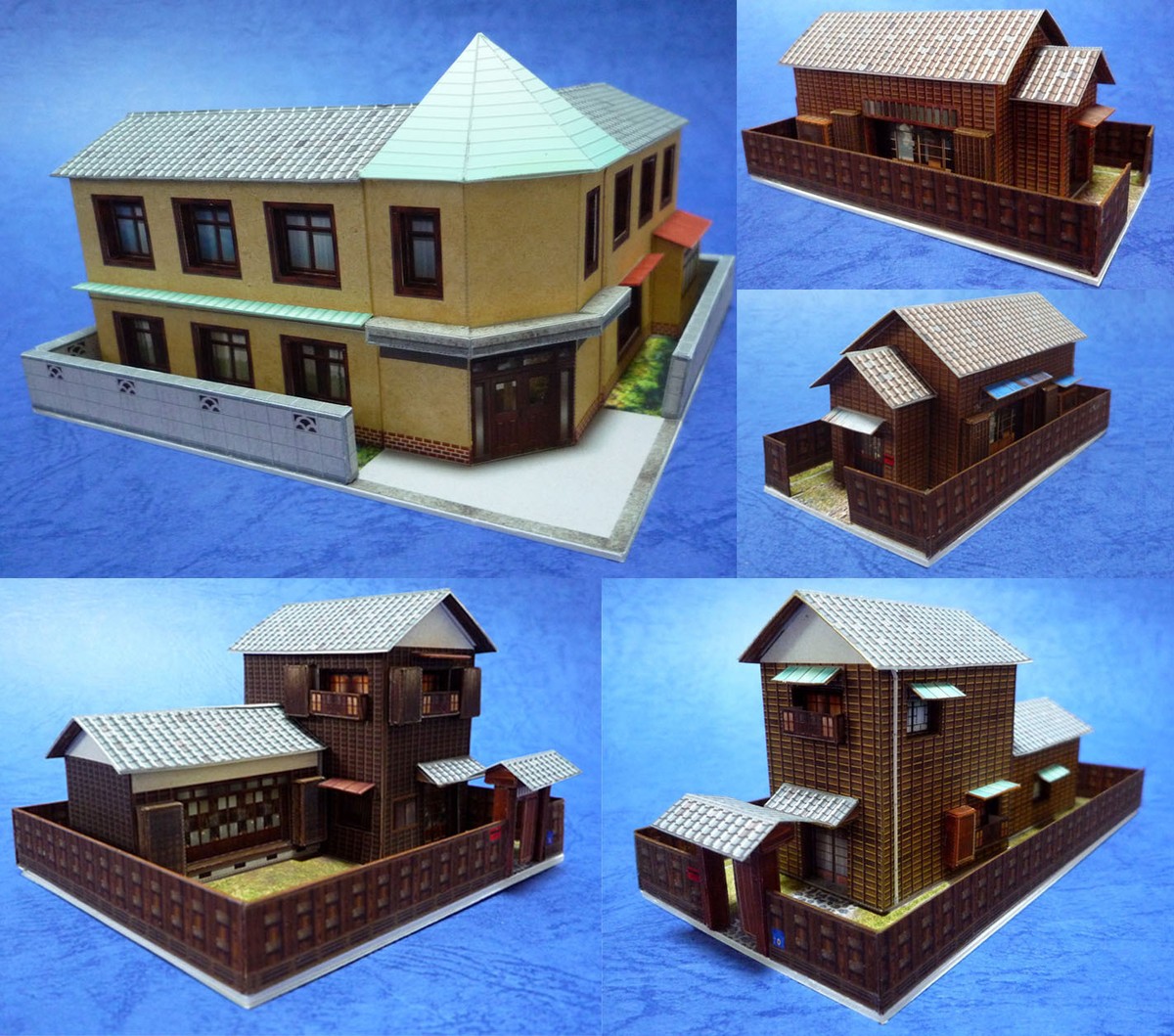 ﾀﾞｳﾝﾛｰﾄﾞ版 ペーパークラフトで作る 昭和の建物4 5個セット ｎゲージ サイズ 鉄道模型 ジオラマ用ビル 建物 ペーパーストラクチャー