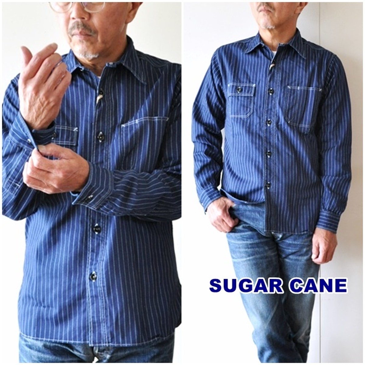 Sugarcane シュガーケーン ウォバッシュワークシャツ メンズ ウォバッシュストライプ柄シャツ Bluelineshop
