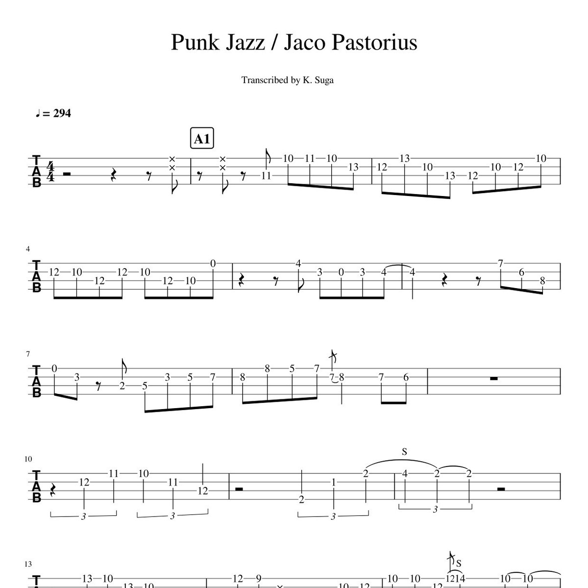 Punk Jazz Jaco Pastorius ベース Tab 譜 Electric Bass Online