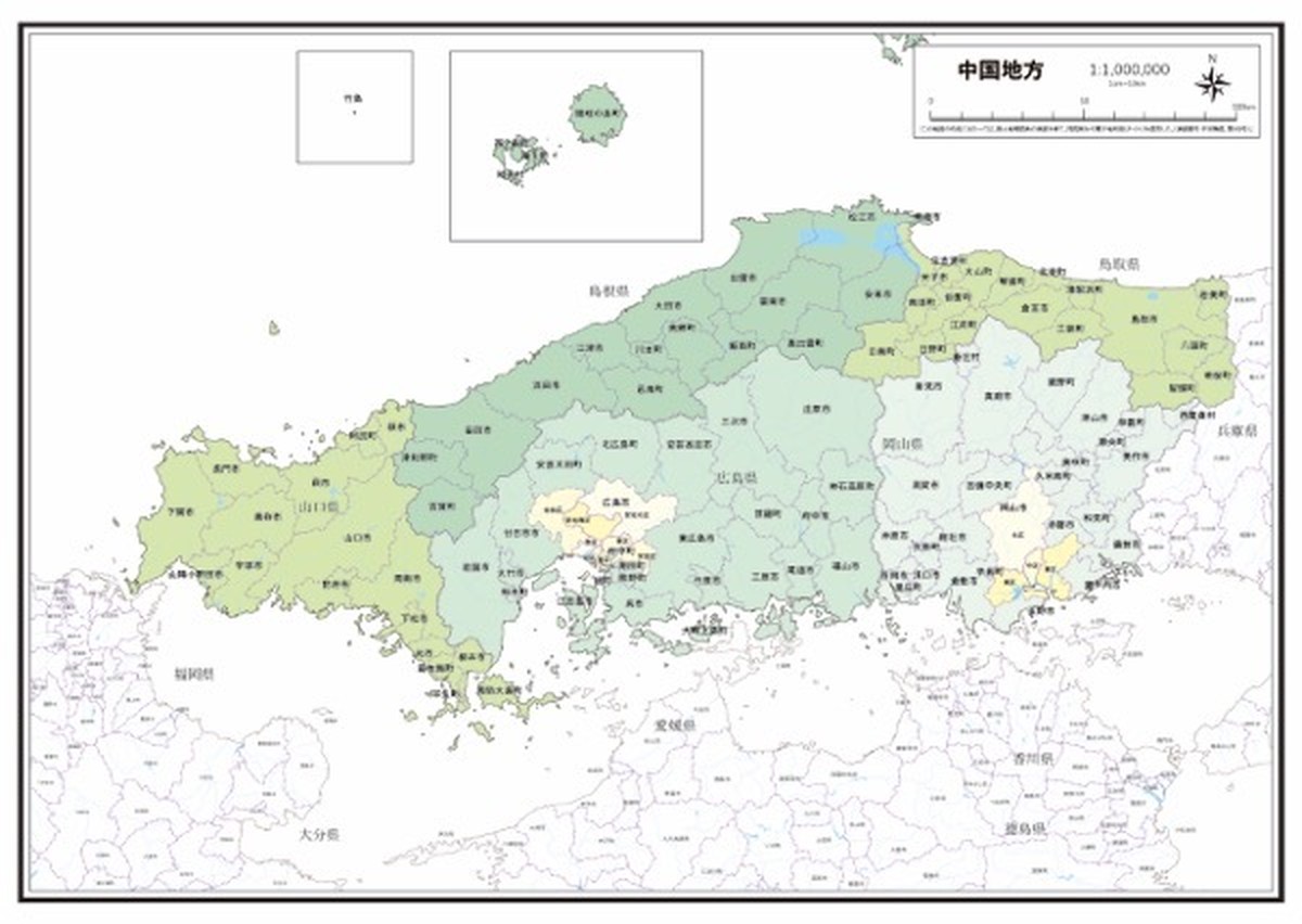 P4中国地方 河川湖沼 K Chugoku P4 楽地図 日本全国の白地図ショップ