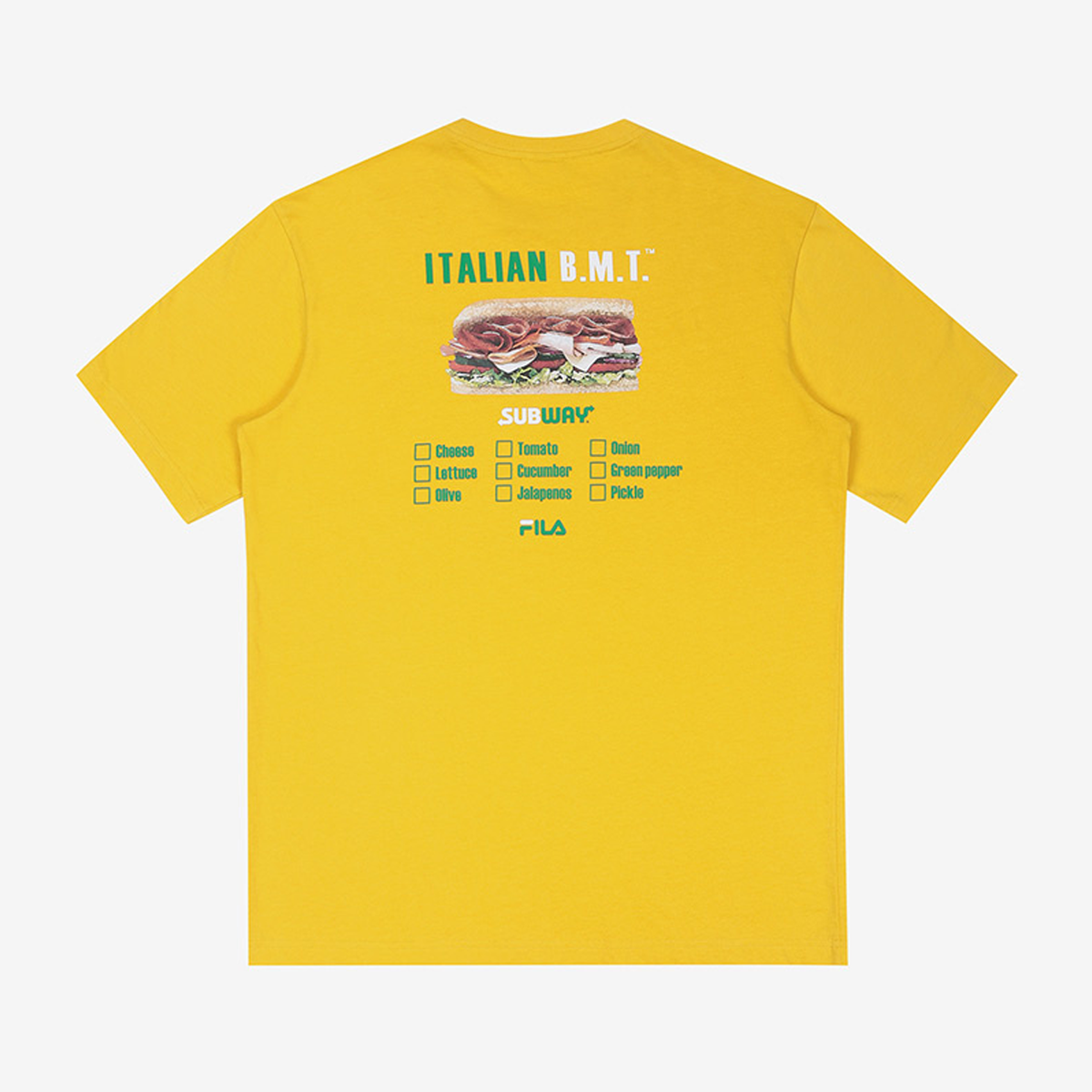 Fila X Subway Italian Bmt T Shirts Yellow 正規品 韓国 ブランド 半袖 T シャツ Bonz 韓国ブランド 代行