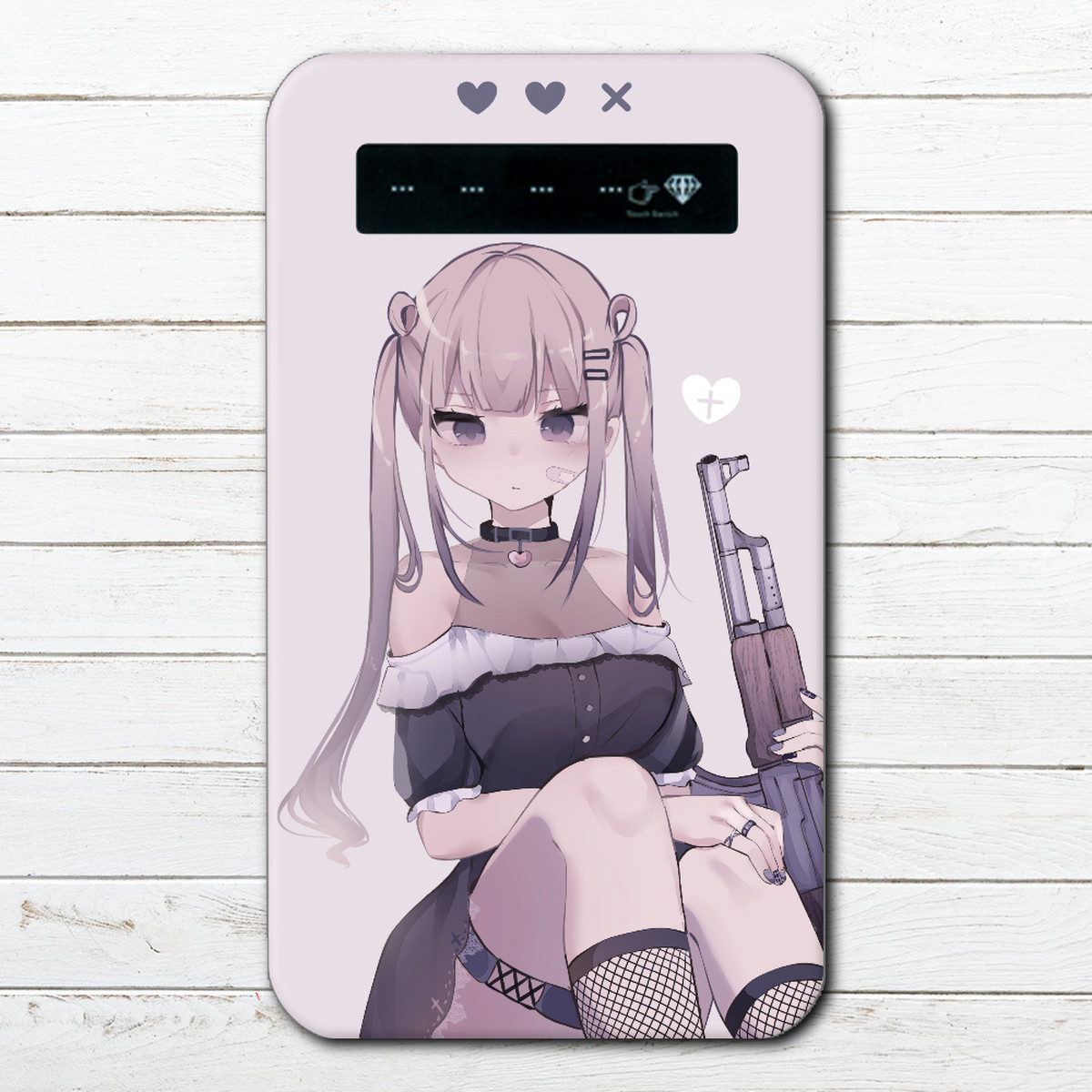 モバイルバッテリー おすすめ かわいい セクシー Iphone Android スマホ 充電器 タイトル 銃を持つ女の子 作 つるせ おしゃれでかわいいiphoneケース スマホケース Tシャツ かっこいいイラストのクリエイターグッズ専門 雑貨屋アリうさ