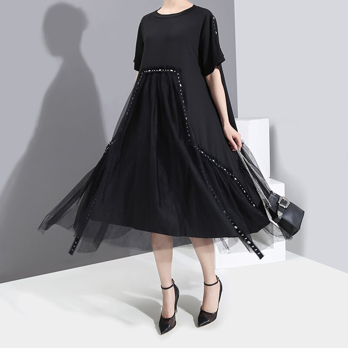 期間限定 半額以下 モード系 ワンピ ミモレ丈 シフォン 透け感 アシンメトリー メタルモール カジュアル 大人きれいめ ゴシック系 病み可愛い スタイリッシ 数量限定 特売 Farmerscentre Com Ng