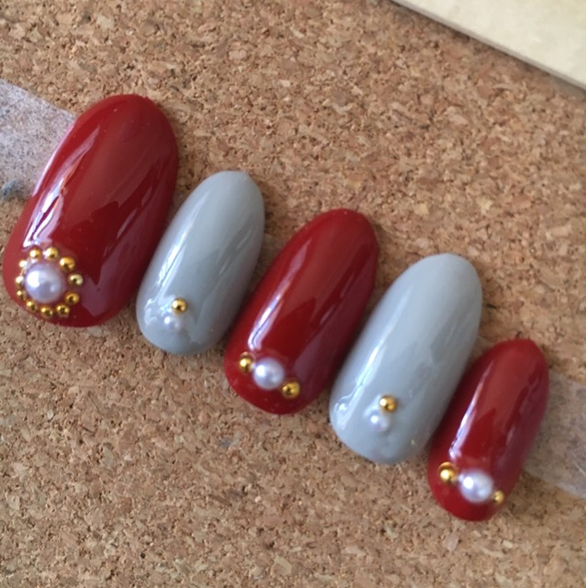 ネイルチップ ボルドー グレー Miixxnail