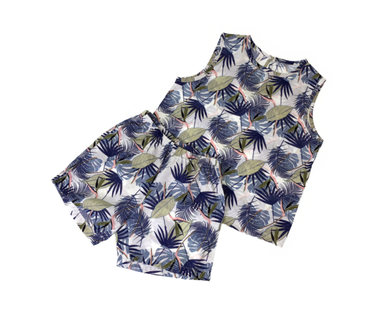 Palm Tree パームツリー柄 セットアップ ノースリーブシャツ 短パン ホワイト Herb Angel Order お洒落で可愛い 韓国子供服の通販ショップ