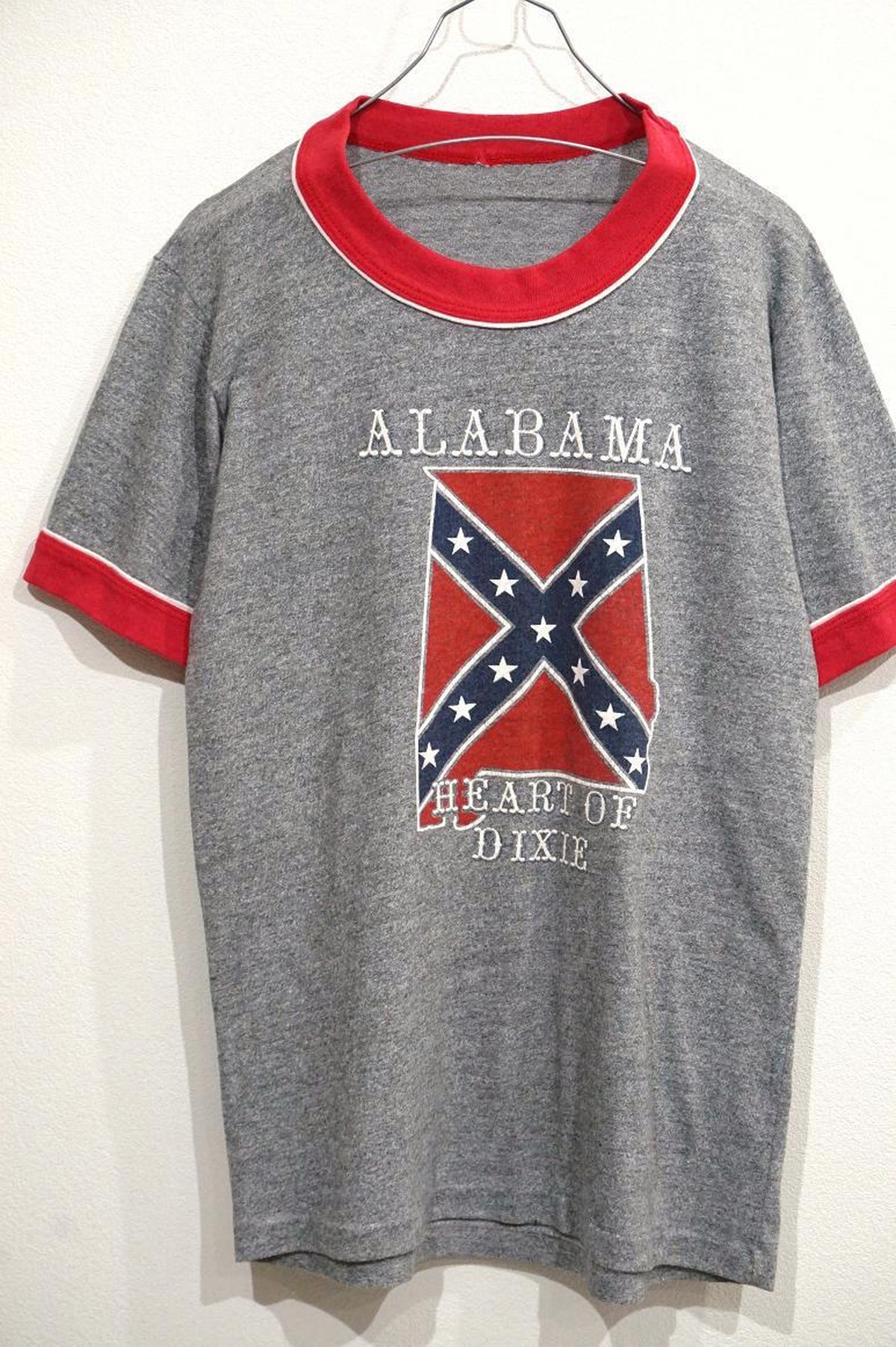 1980 S バトルフラッグ リンガーtシャツ 杢グレー 実寸 S位 南軍旗 レベルフラッグ Magnolia Webstore