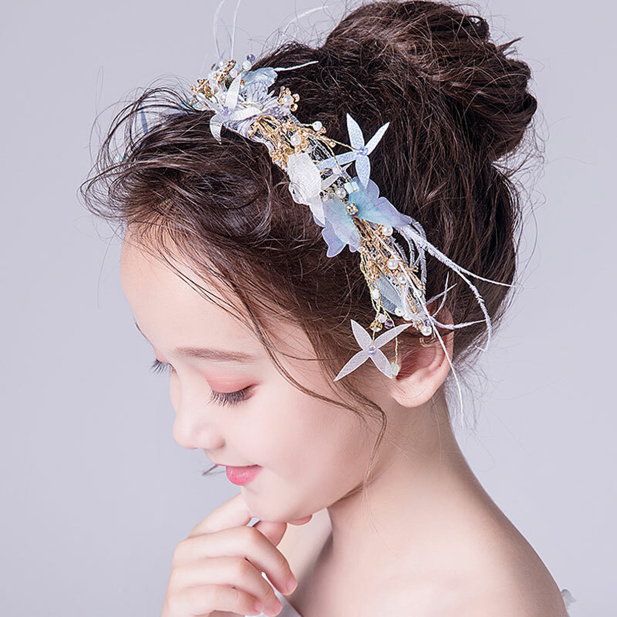 可愛い 女の子 フラワーティアラ ヘッドアクセサリー ハンドメイド 子供用 フォーマル 髪飾り ヘアアクセサリー ステージ 誕生日プレゼント 発表会 花童 結婚式 ブルー Dresszone