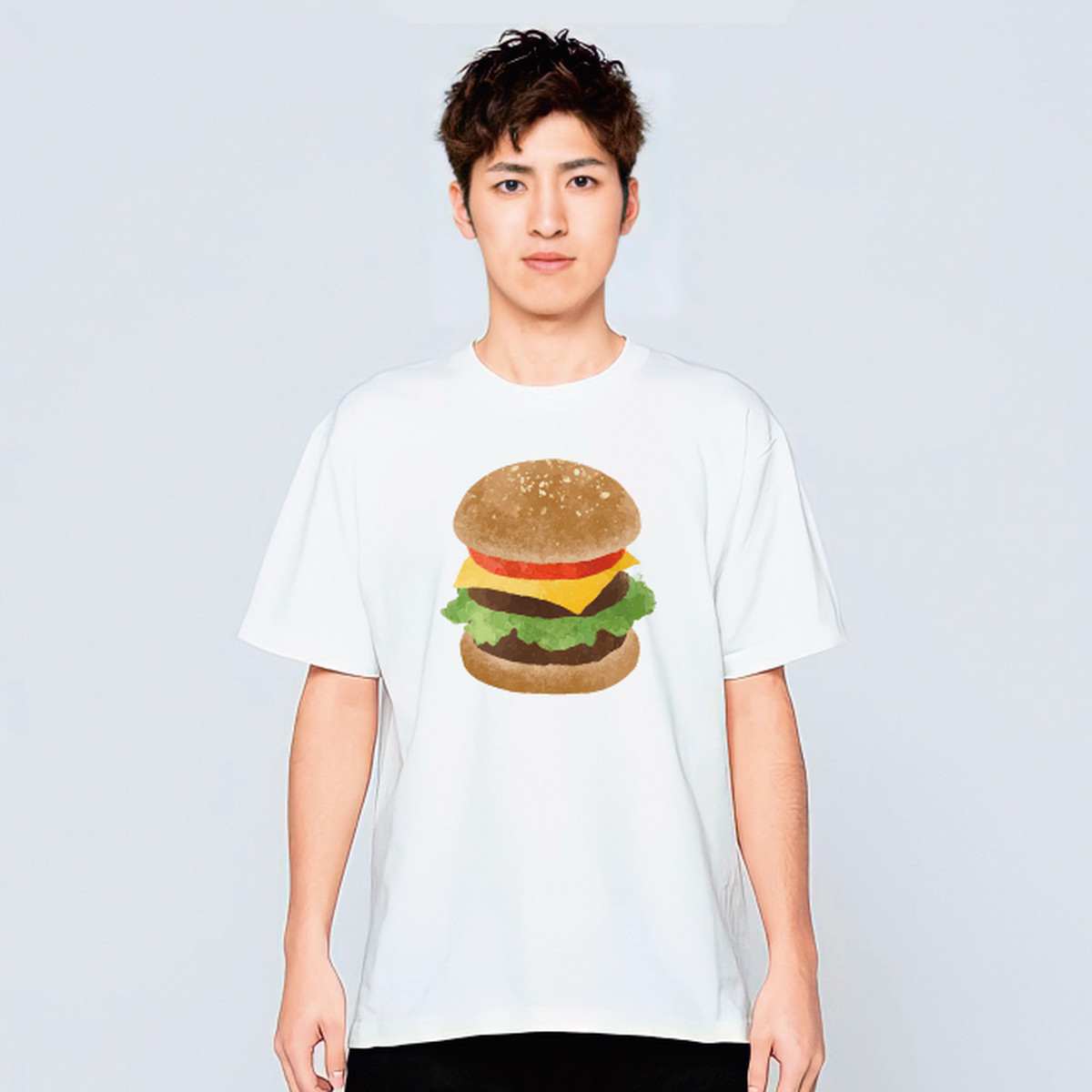 食べ物 Tシャツ ハンバーガー メンズ レディース 半袖 ゆったり おしゃれ トップス 白 30代 40代 プレゼント 大きいサイズ 綿100 160 S M L Xl デザインtシャツ通販サイトのshortplate ショートプレート